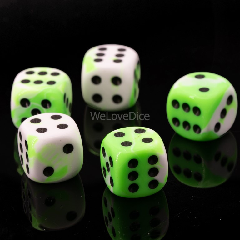 16mm  D6 Dice in neon green / black