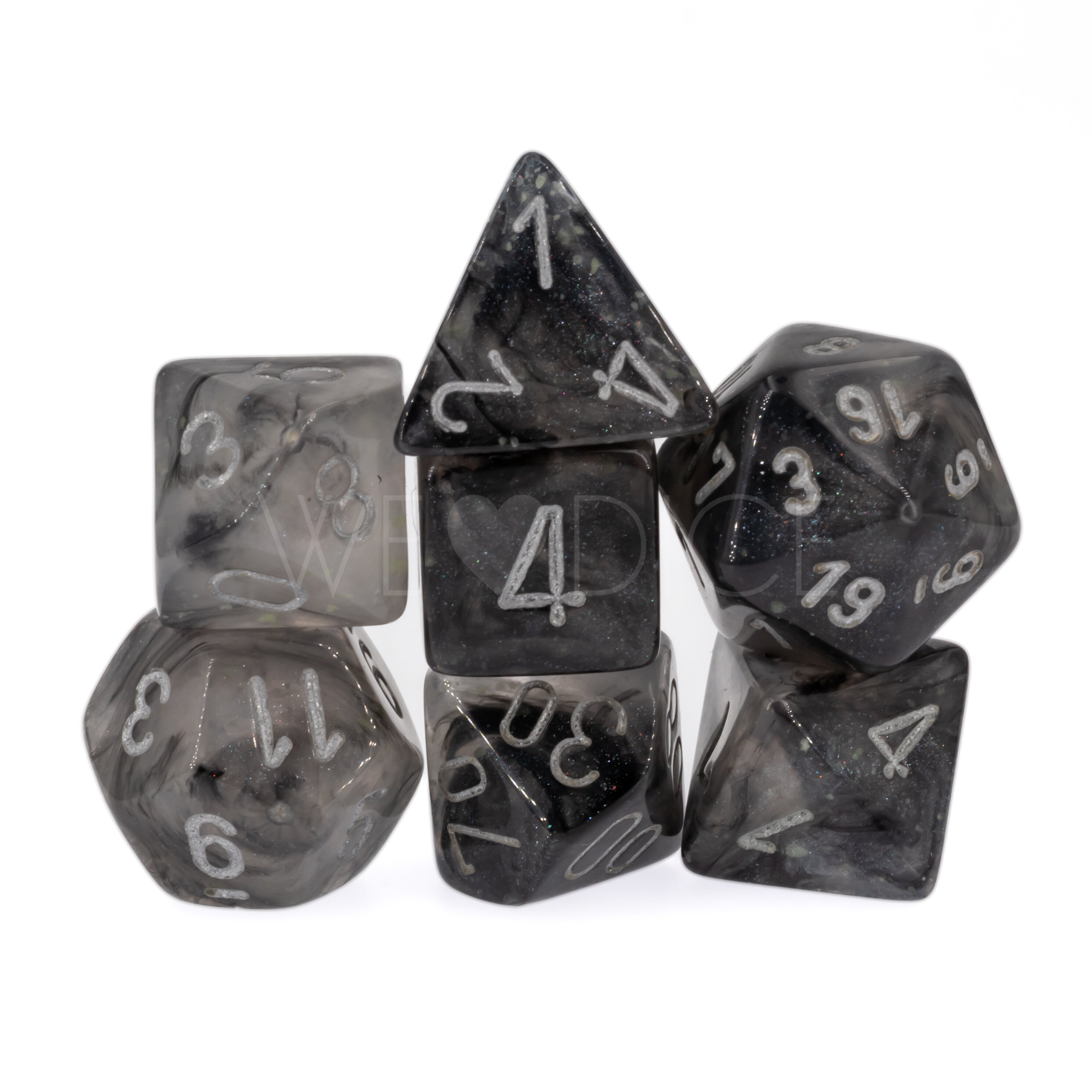 Borealis® Polyhedral Light smoke / silber 7-Würfel Set