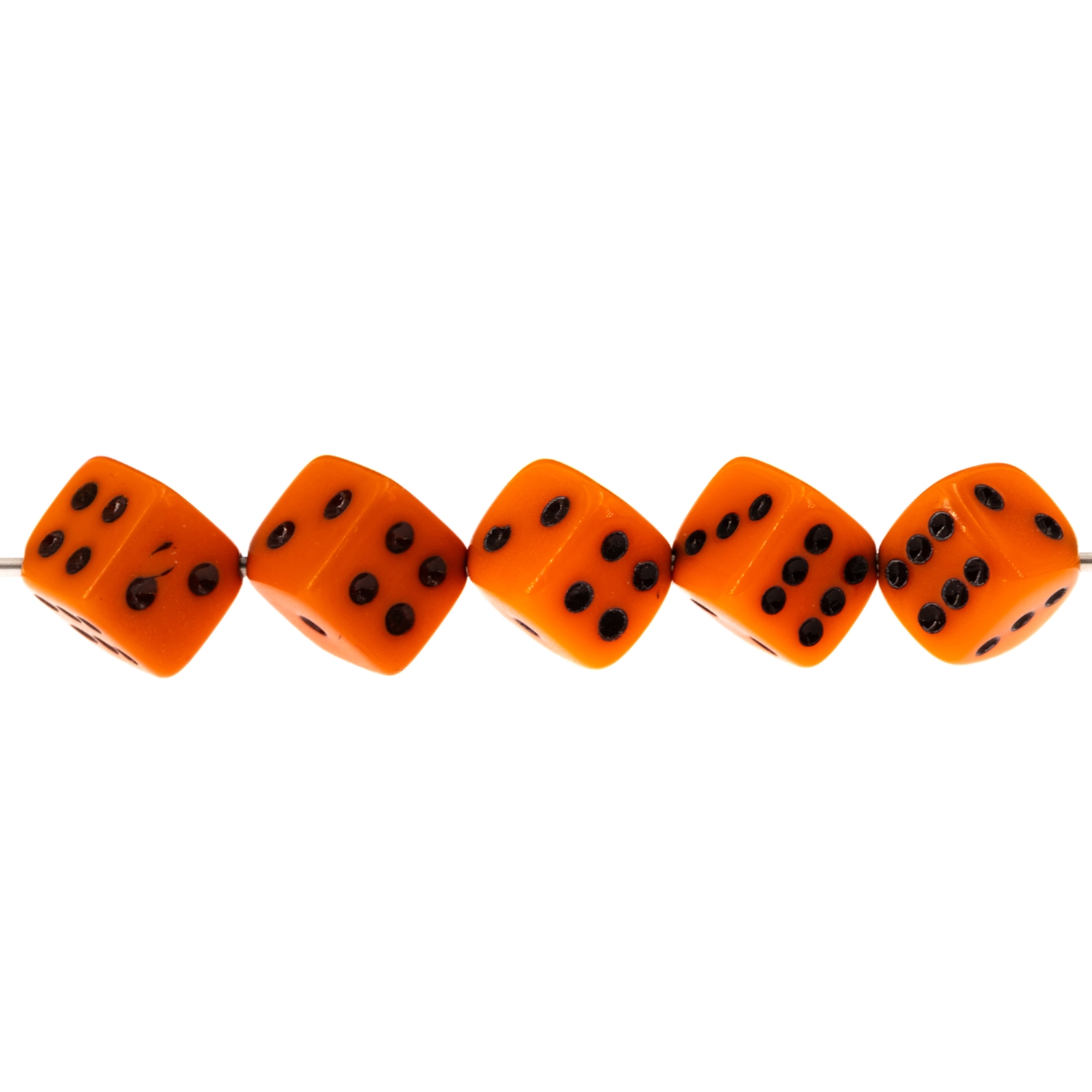  5mm Dice bead - orange / black Opaque, in