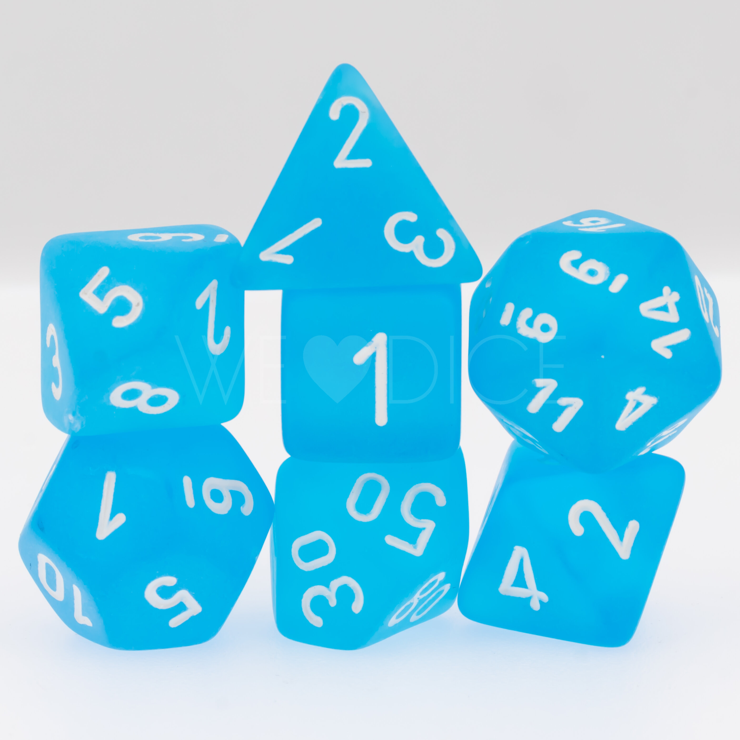 Frosted Polyhedral Karibikblau / Weiß 7-Würfel Set