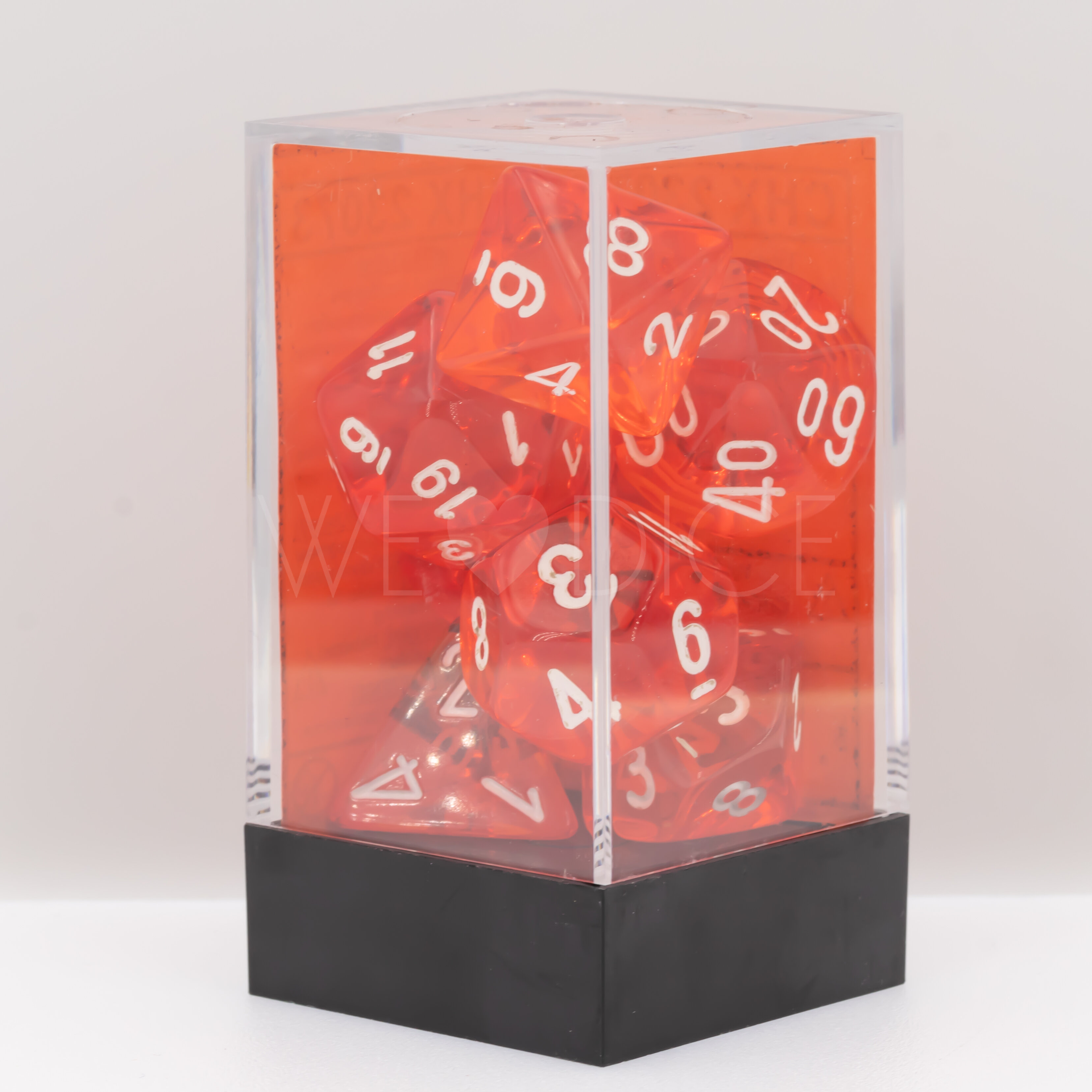 Transparent Polyhedral Orange / weiß 7-Würfel Set
