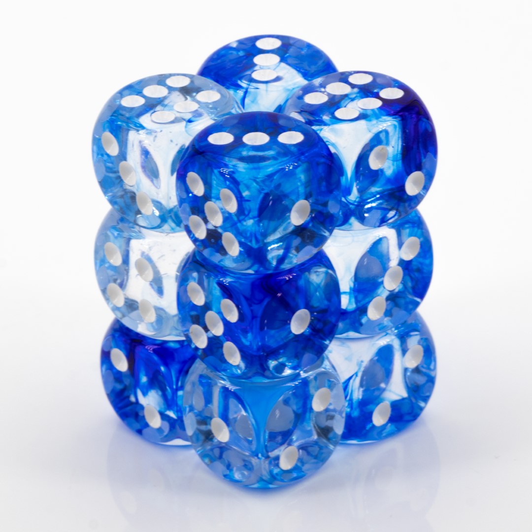 Nebula® Dunkelblau / Weiß 16mm W6 Würfel Set (12 Würfel)