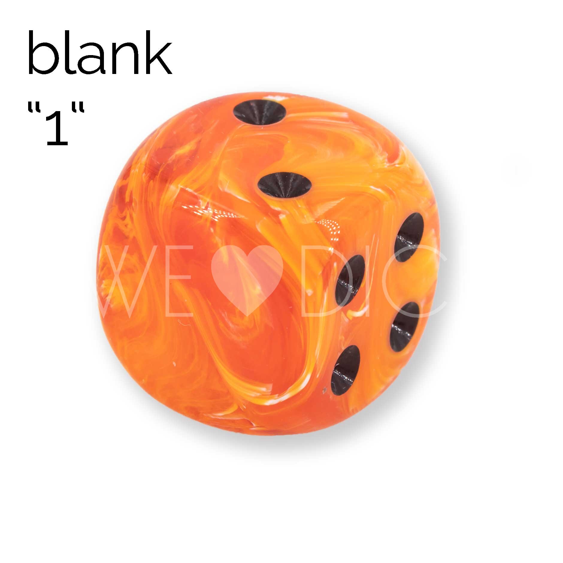 16mm Dice in pumpkin orange / black Marbled no "6"