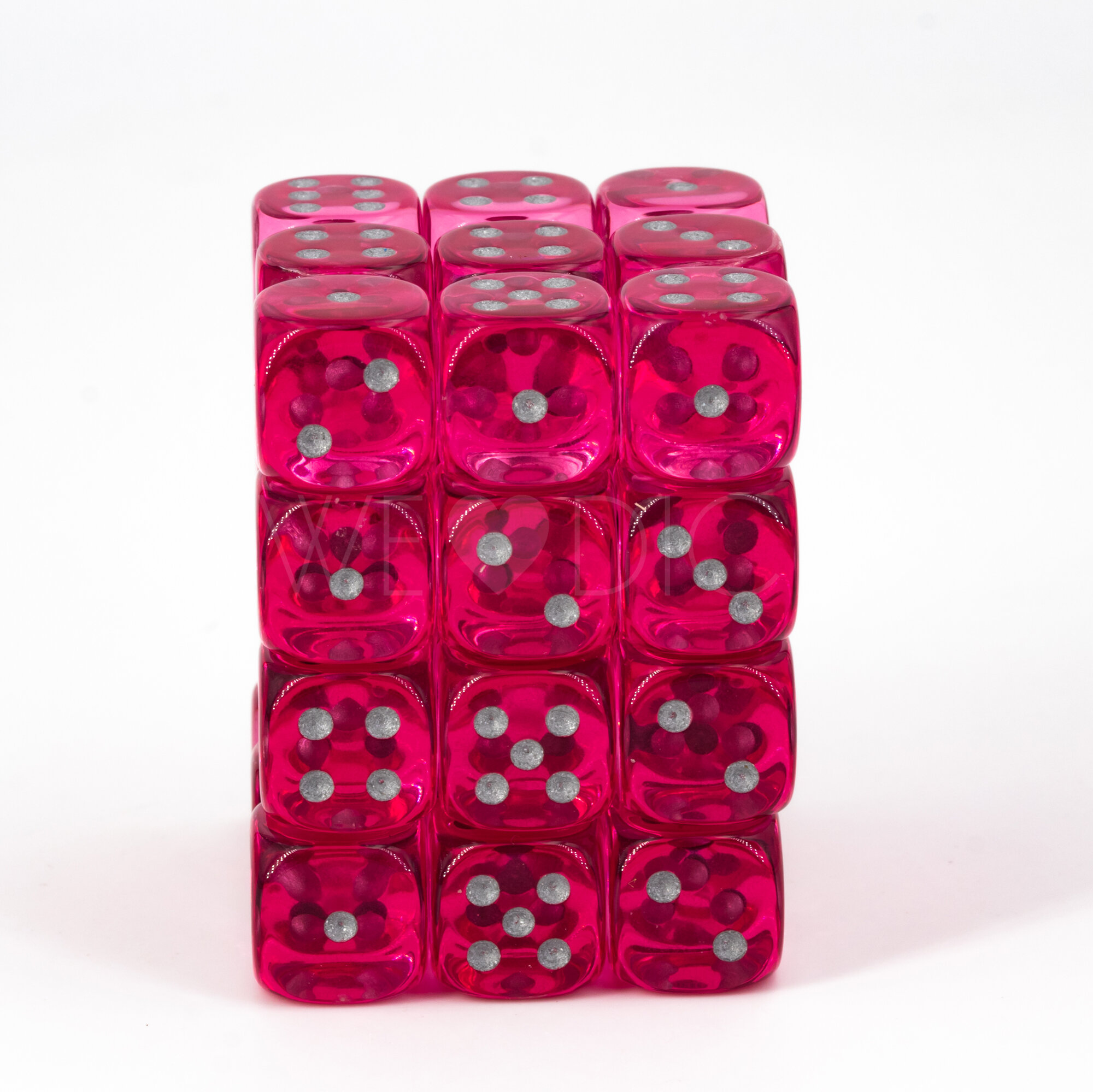 Transparent pink / silber 12mm W6 Set (36 Stück)