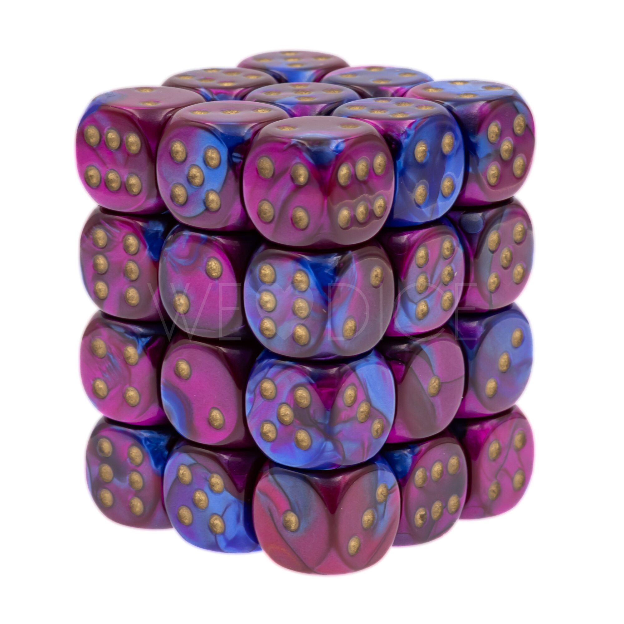 Gemini® Blau-Lila / gold 12mm W6 Würfel Set (36 Würfel)