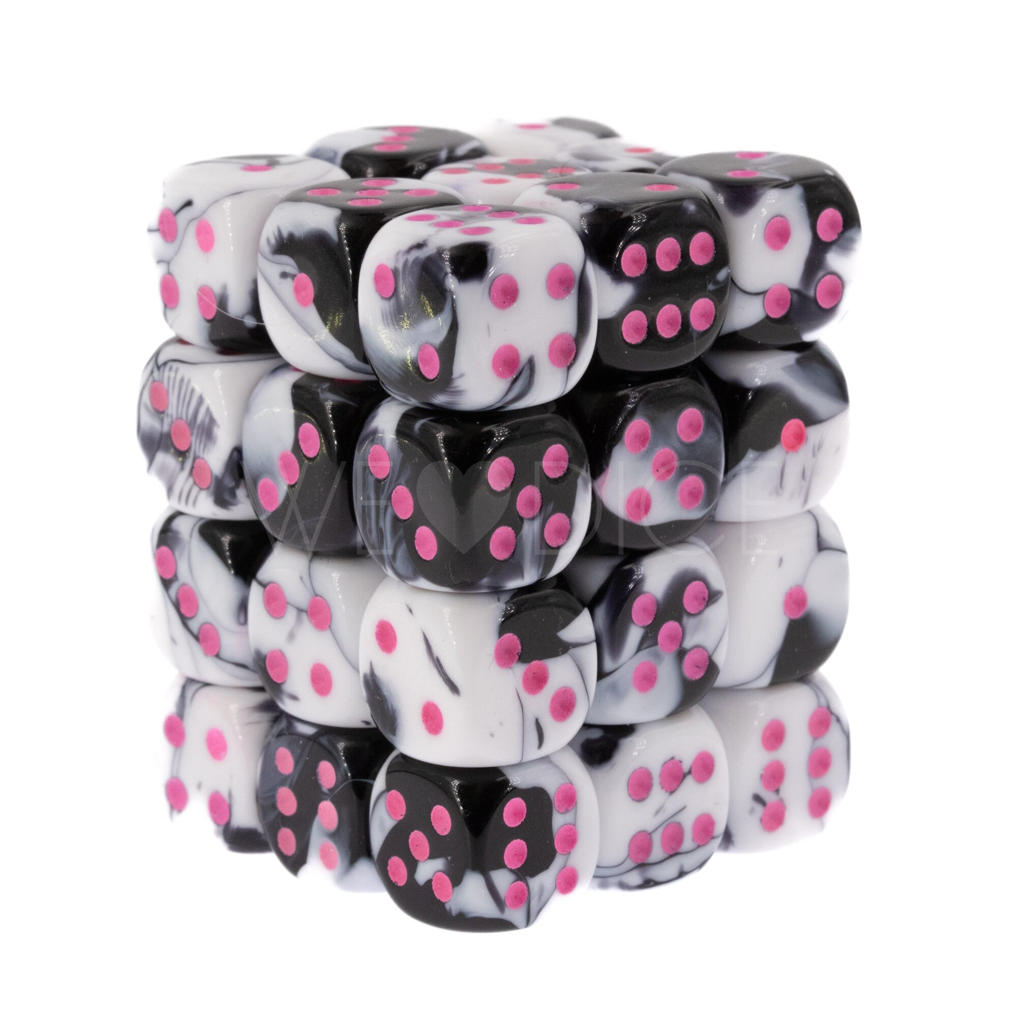 Gemini® Schwarz-Weiß / Rosa 12mm W6 Würfel Set (36 Würfel)