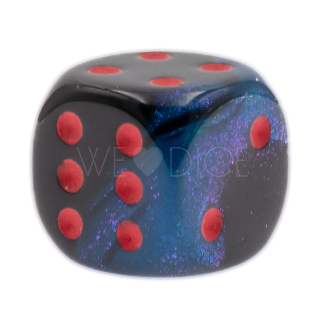 Gemini® Schwarz-Starlight / rot 12mm W6 Würfel mit Punkten (1 Stück)