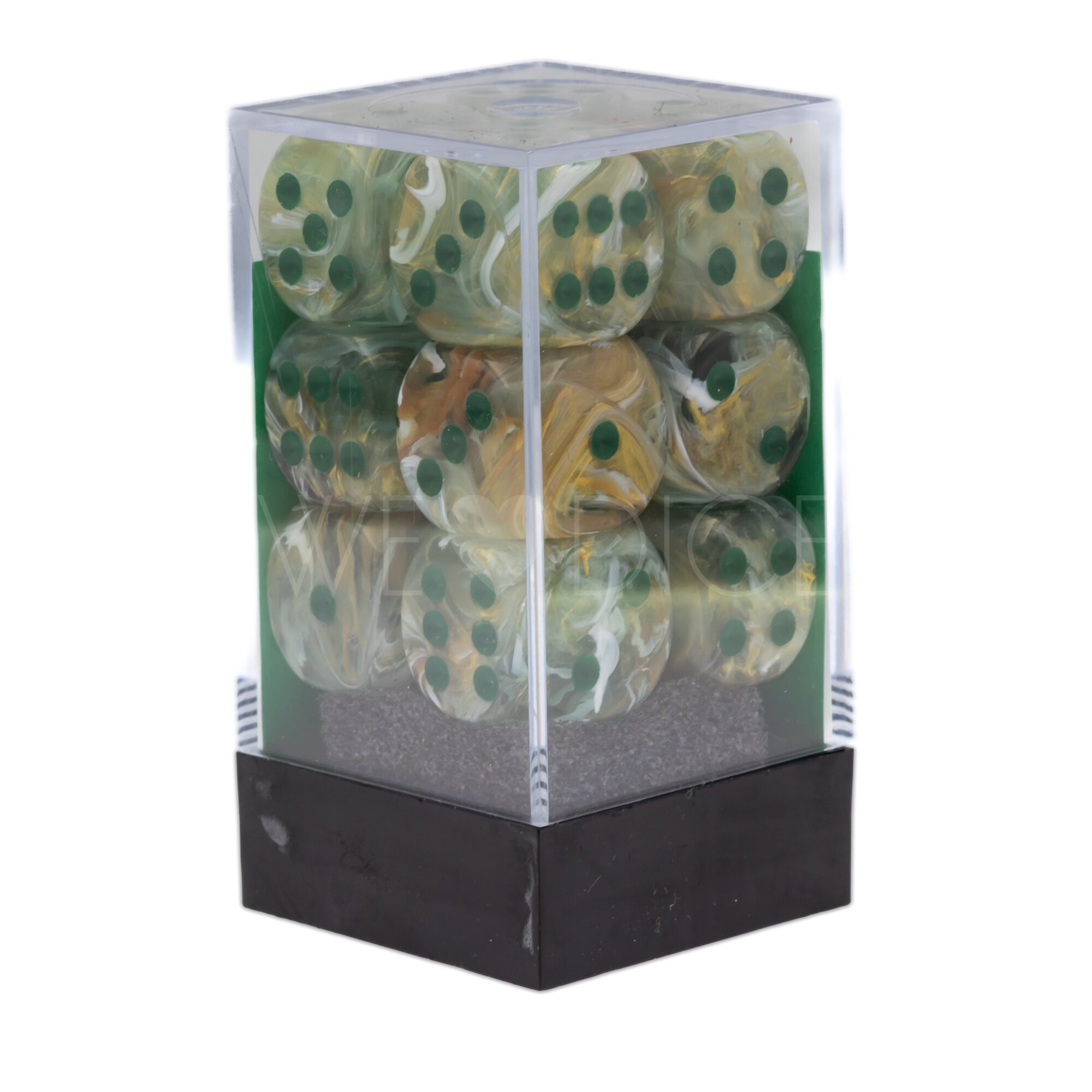 Marble  Grün / Dunkelgrün 16mm W6 Würfel Set (12 Würfel)