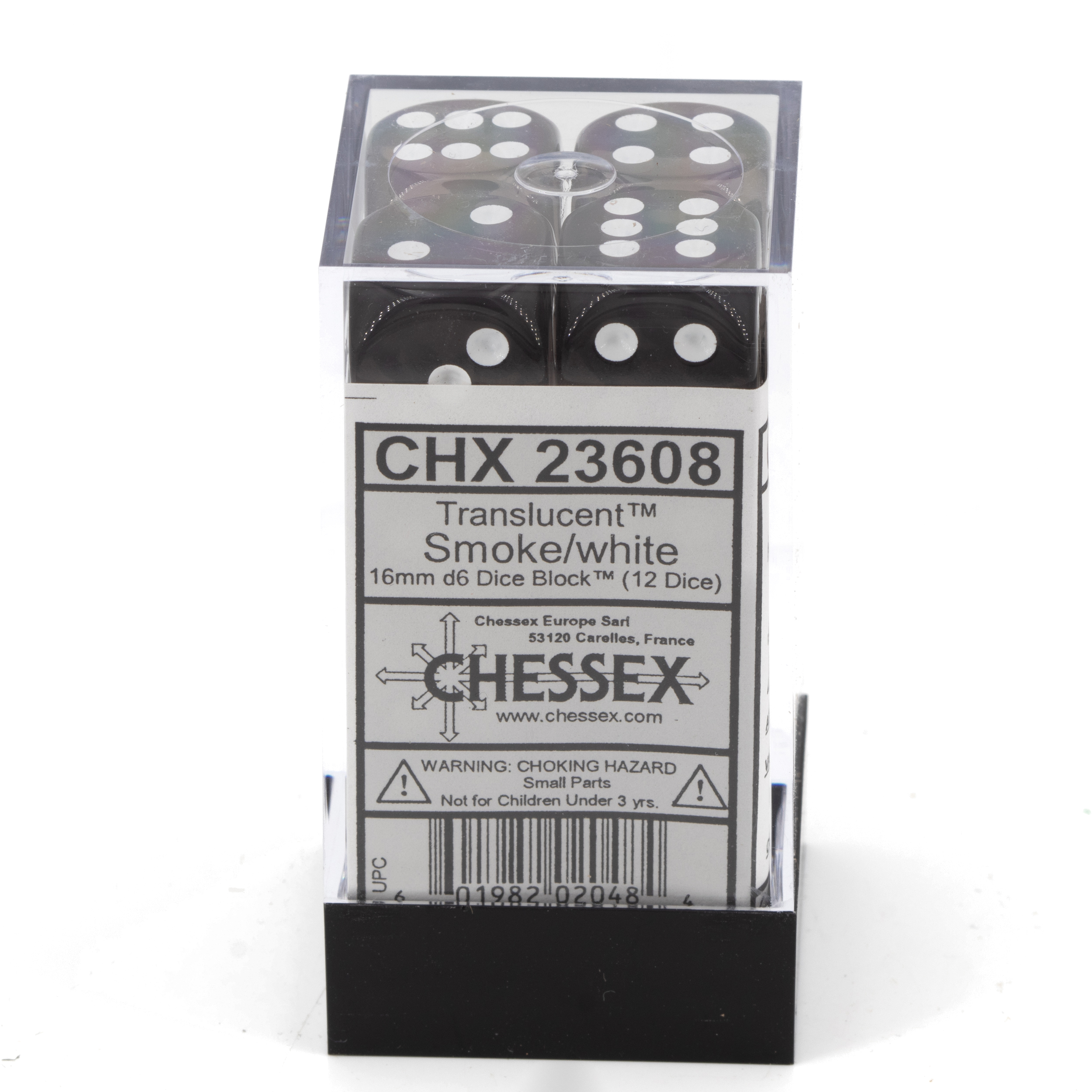 Transparent Rauch / weiß 16mm W6 Würfel Set (12 Würfel)