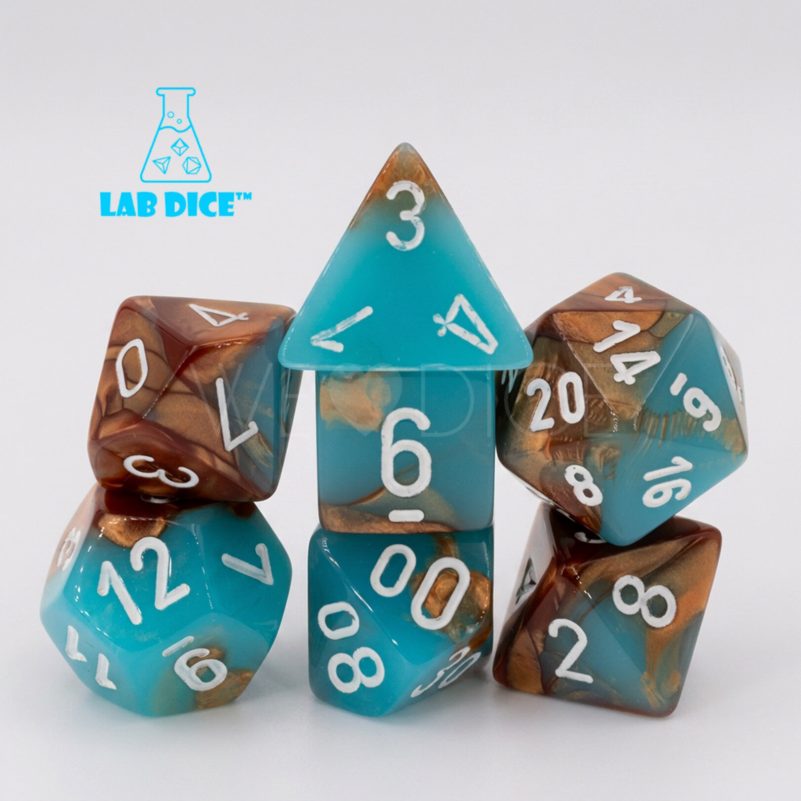 LabDice Gemini®, Luminary™ Copper-Turqoise/white  Set 7 Stück