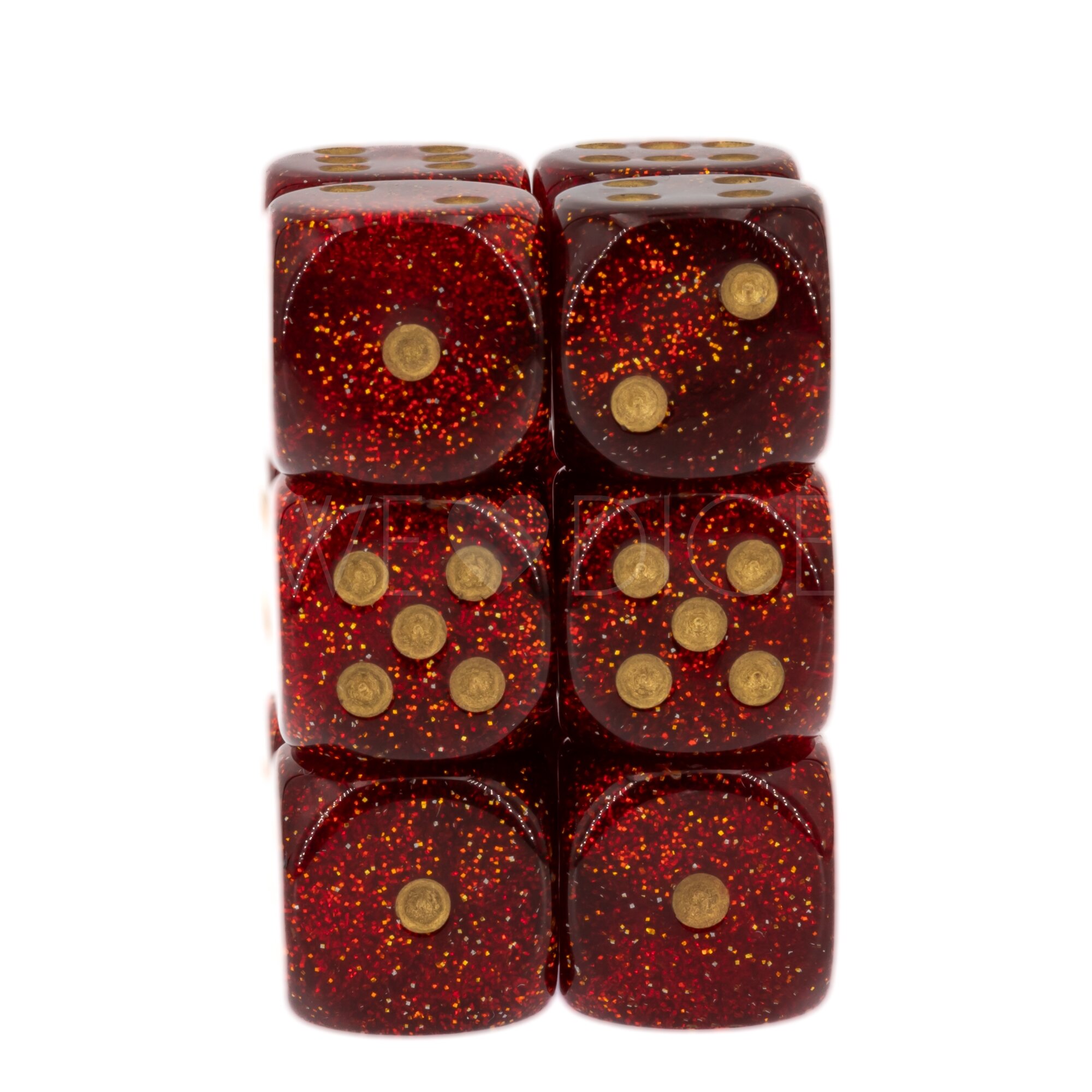 Glitter Ruby / Gold 16mm W6 Würfel Set (12 Würfel)