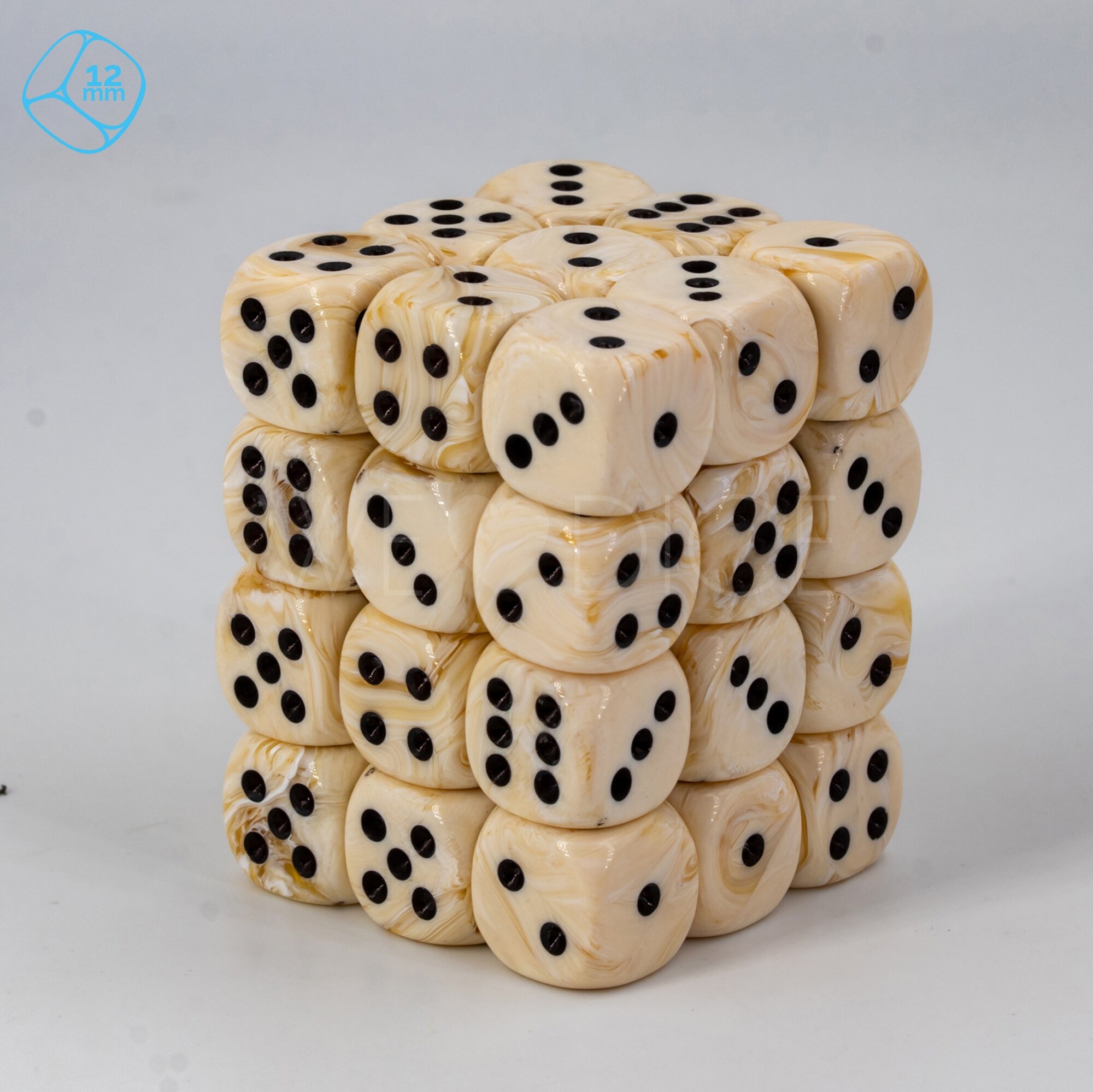 ice cream beige / schwarz 12mm W6 Set (36 Stück)