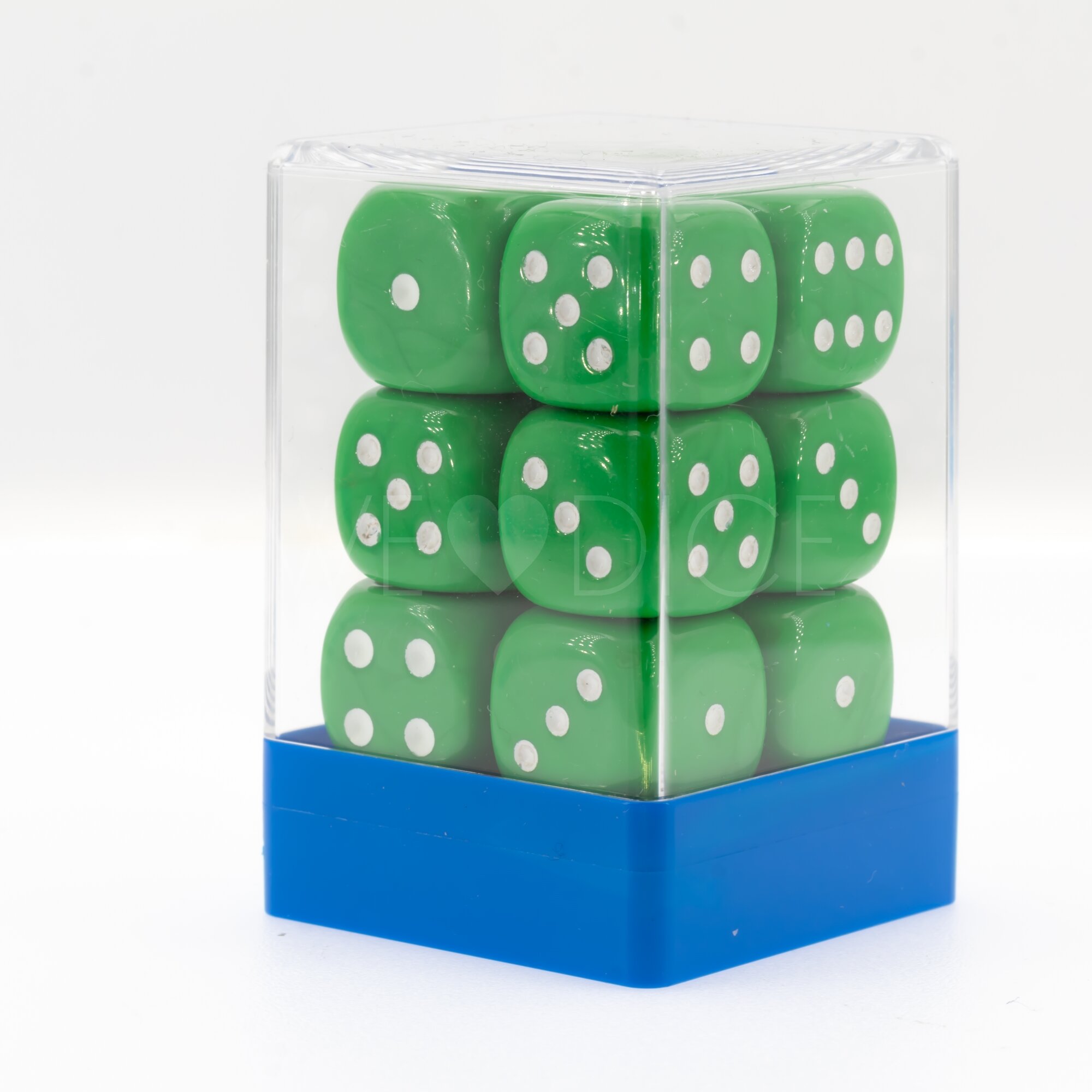 Opaque light green / white 16mm D6 Dice Set  (12Pcs)