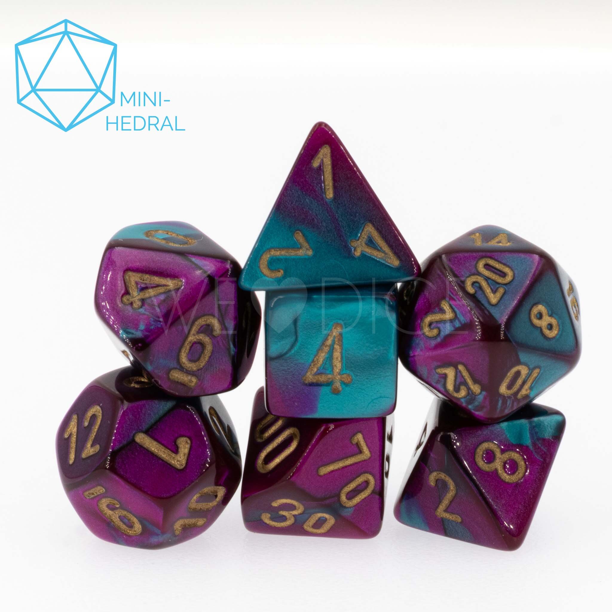 Mini-hedral Gemini® Polyhedral Lila-Blaugrün / gold 7-Würfel Set