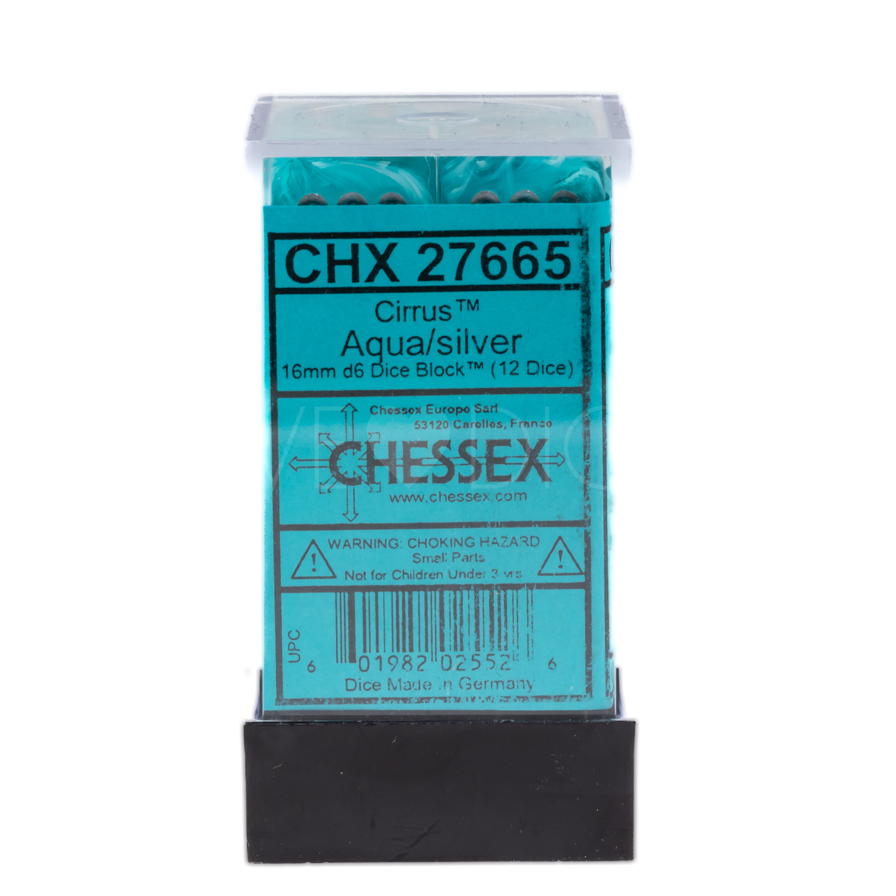Cirrus®  Aqua / silber 16mm W6 Würfel Set (12 Würfel)