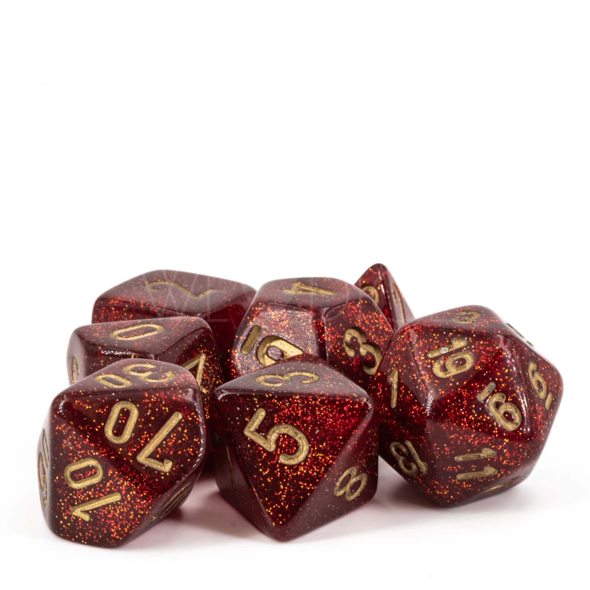 Glitter Mega-hedral™  Polyhedral Ruby / gold 7-DieSet