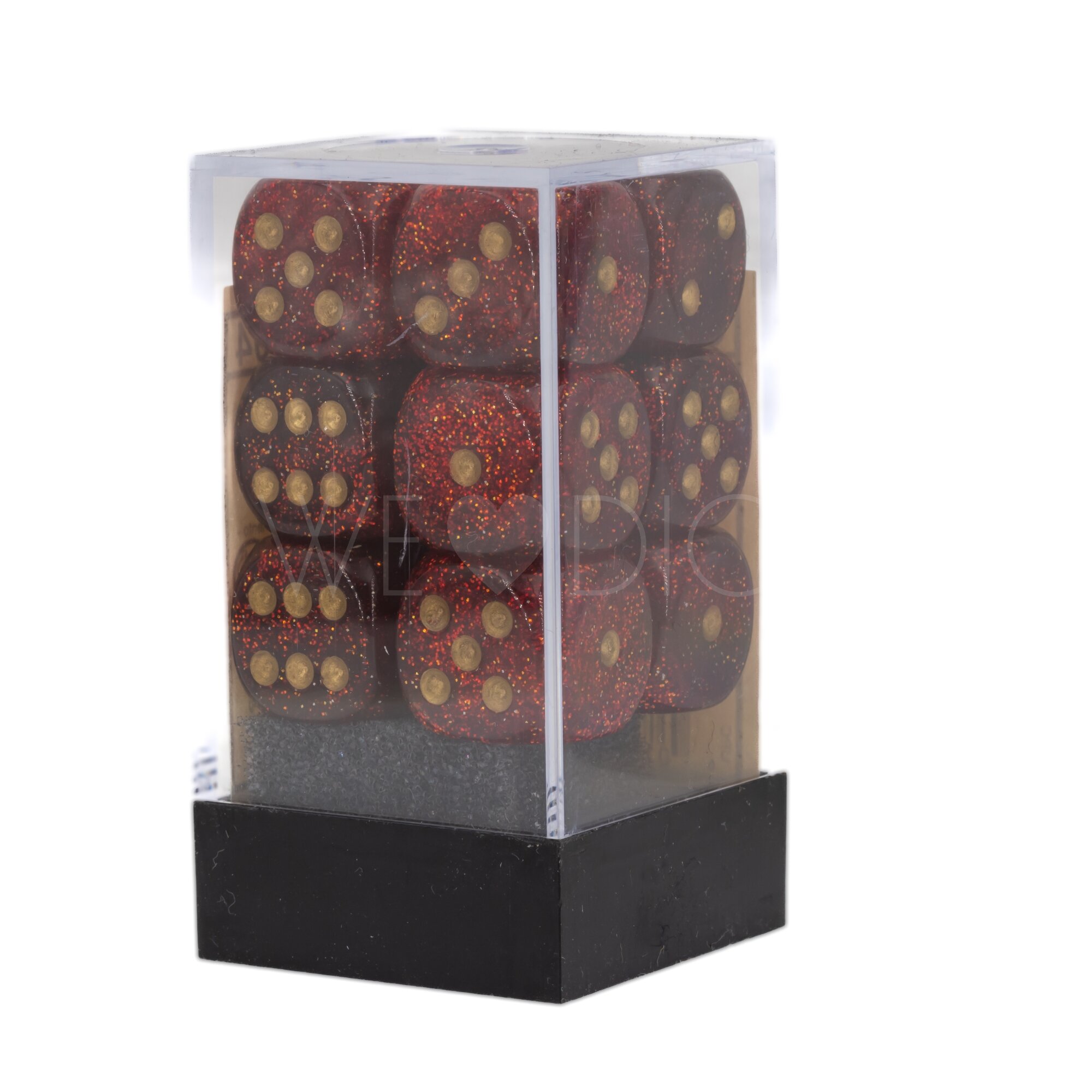 Glitter Ruby / Gold 16mm W6 Würfel Set (12 Würfel)