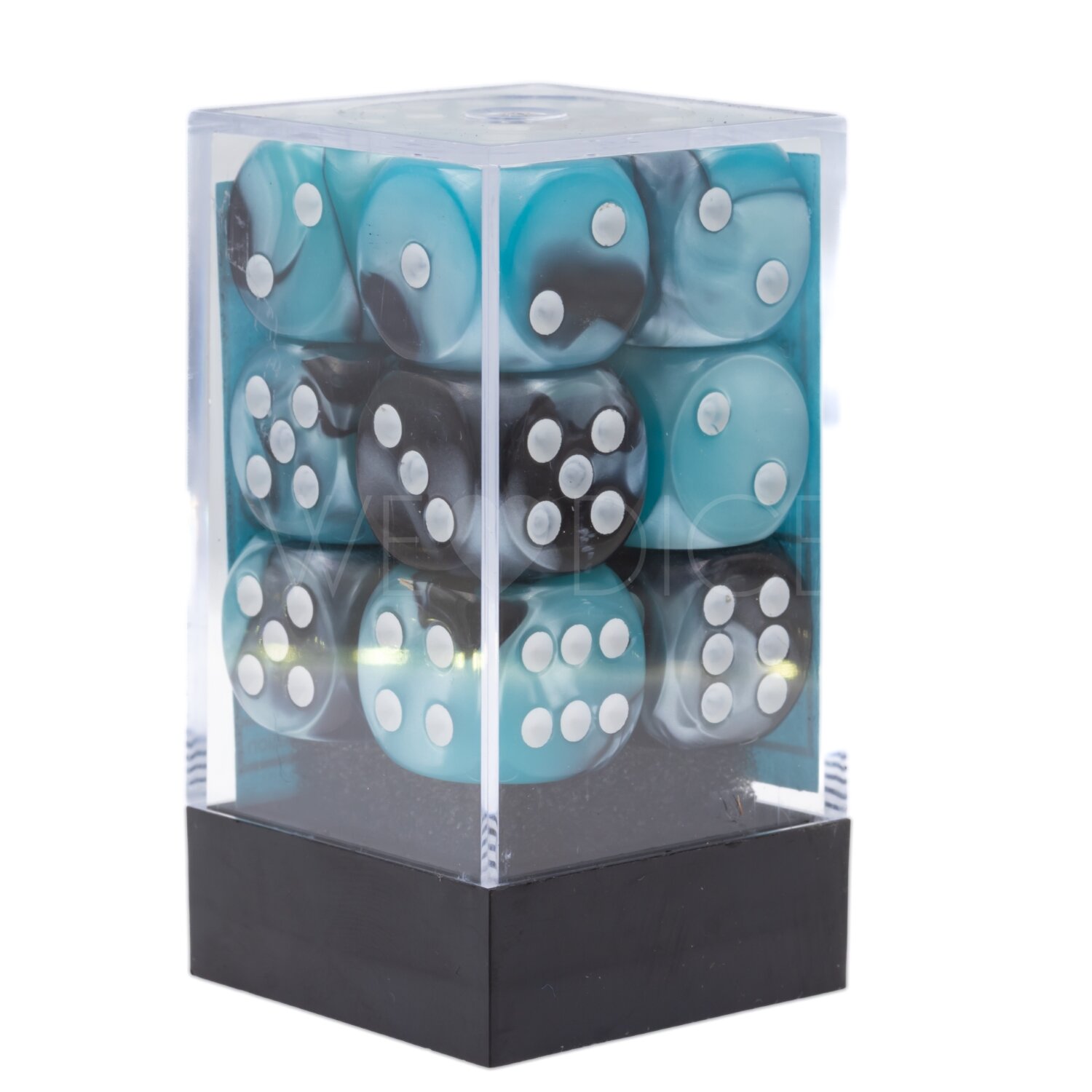Gemini® Schwarz-Shell / weiß 16mm W6 Würfel Set (12 Würfel)