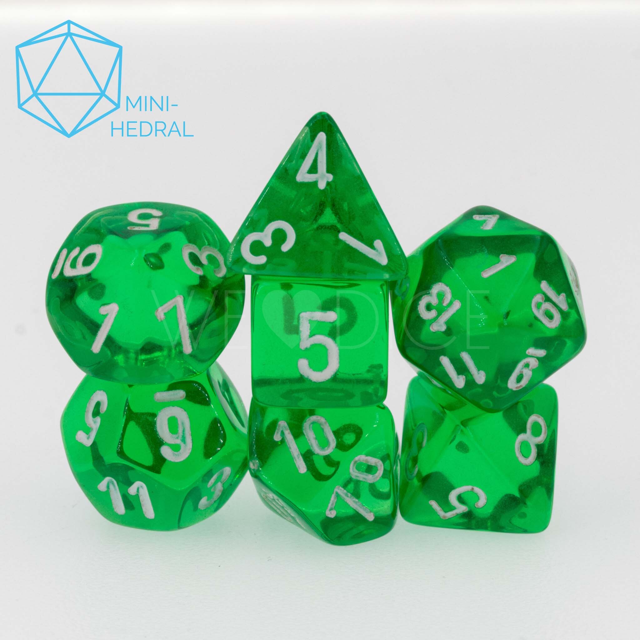 Mini-hedral Transparent Polyhedral Grün / weiß 7-Würfel Set