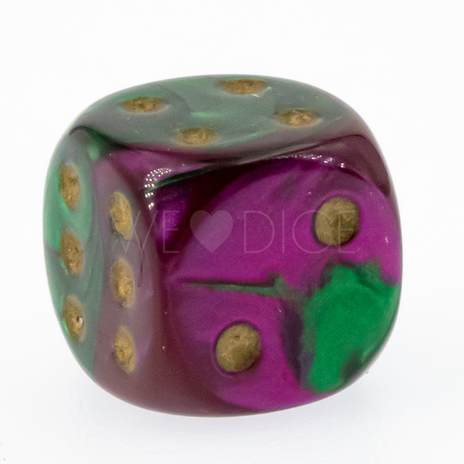 Gemini® Grün-purple / gold 12mm W6 Würfel mit Punkten (1 Stück)