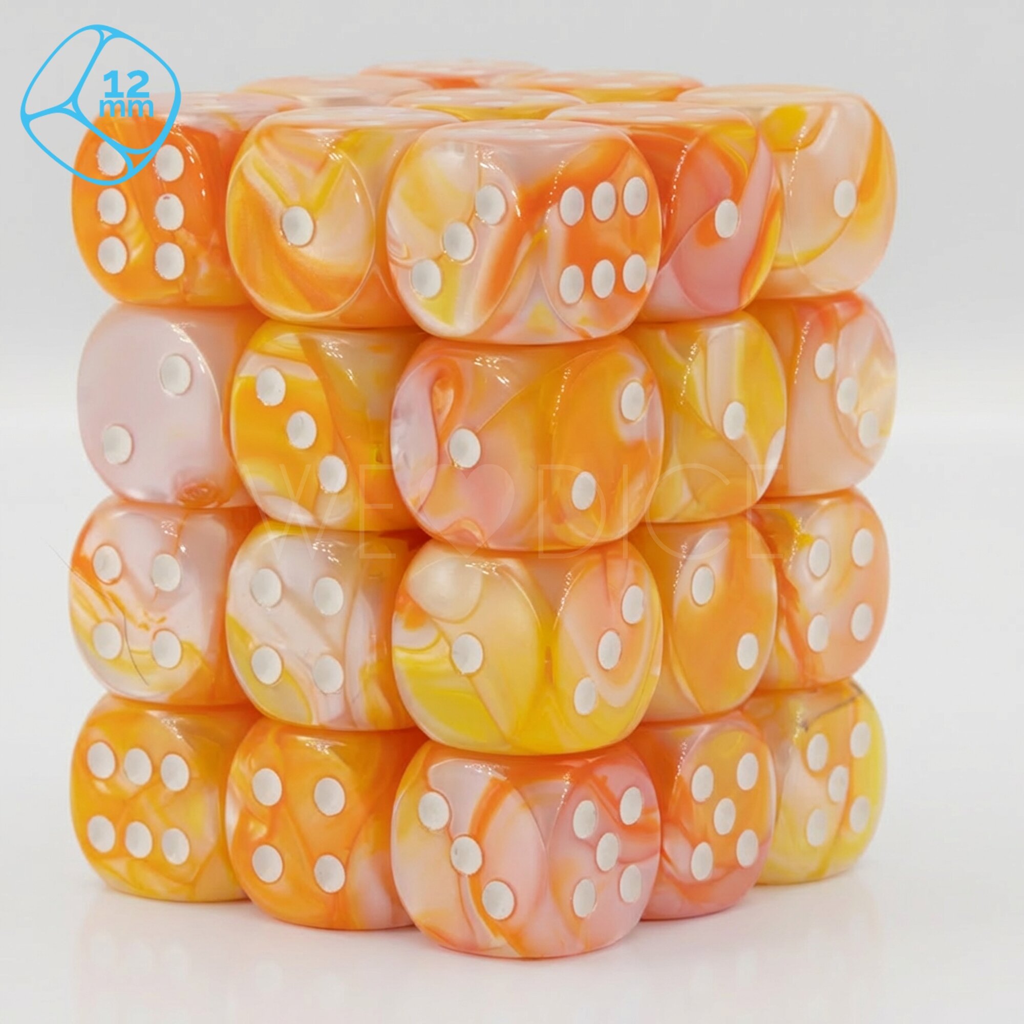Serica orange / white 12mm D6 Dice Set  (36Pcs)