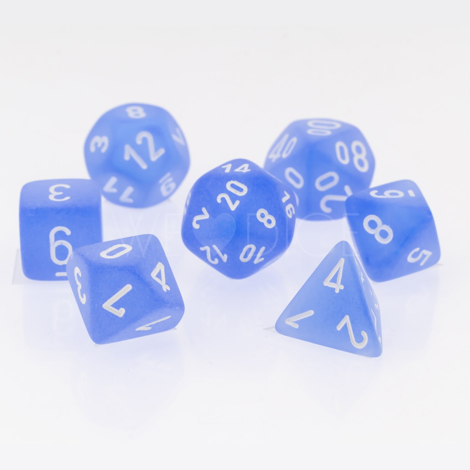 Frosted Polyhedral Blau / weiß 7-Würfel Set