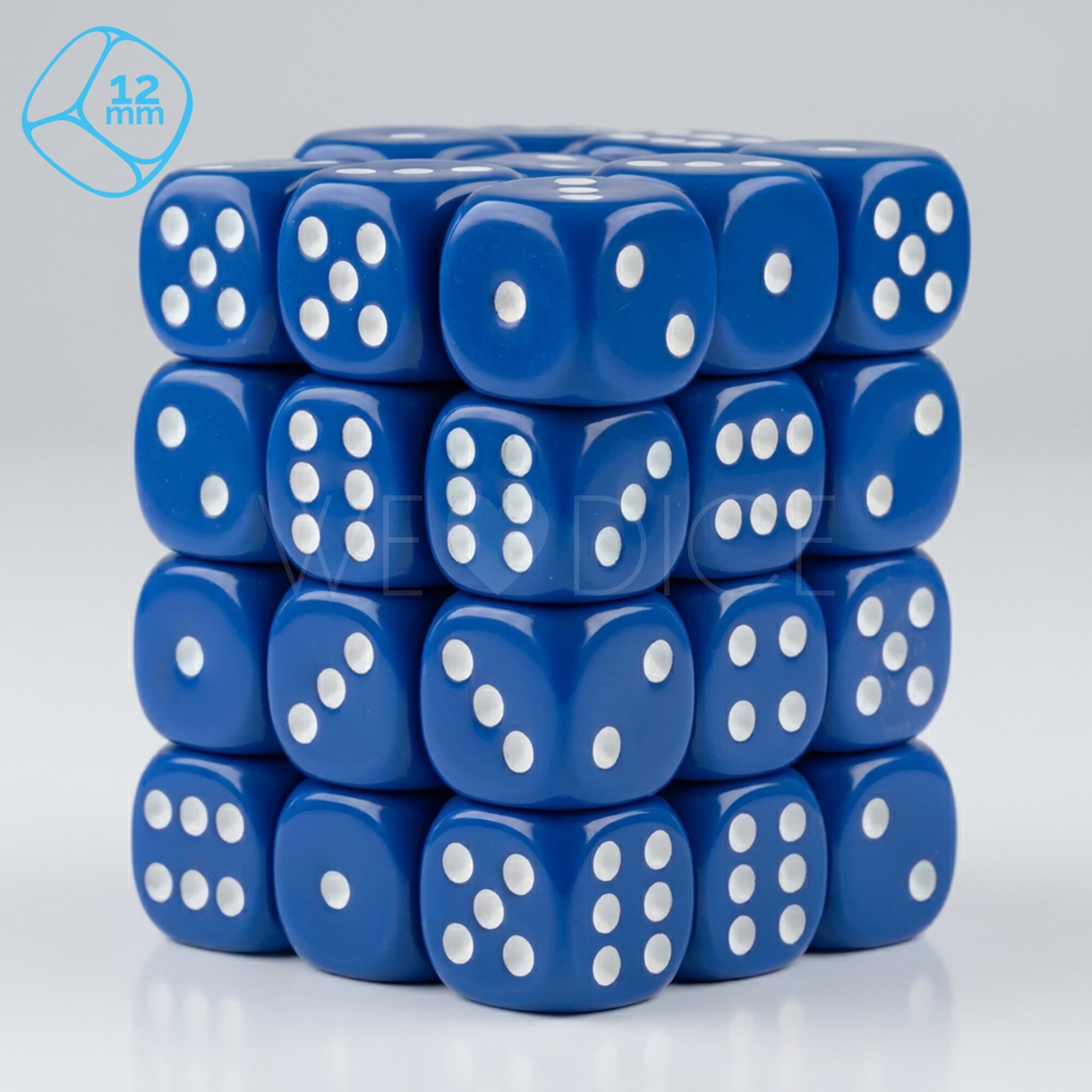 Opaque dark blue / white 12mm D6 Dice Set  (36Pcs)