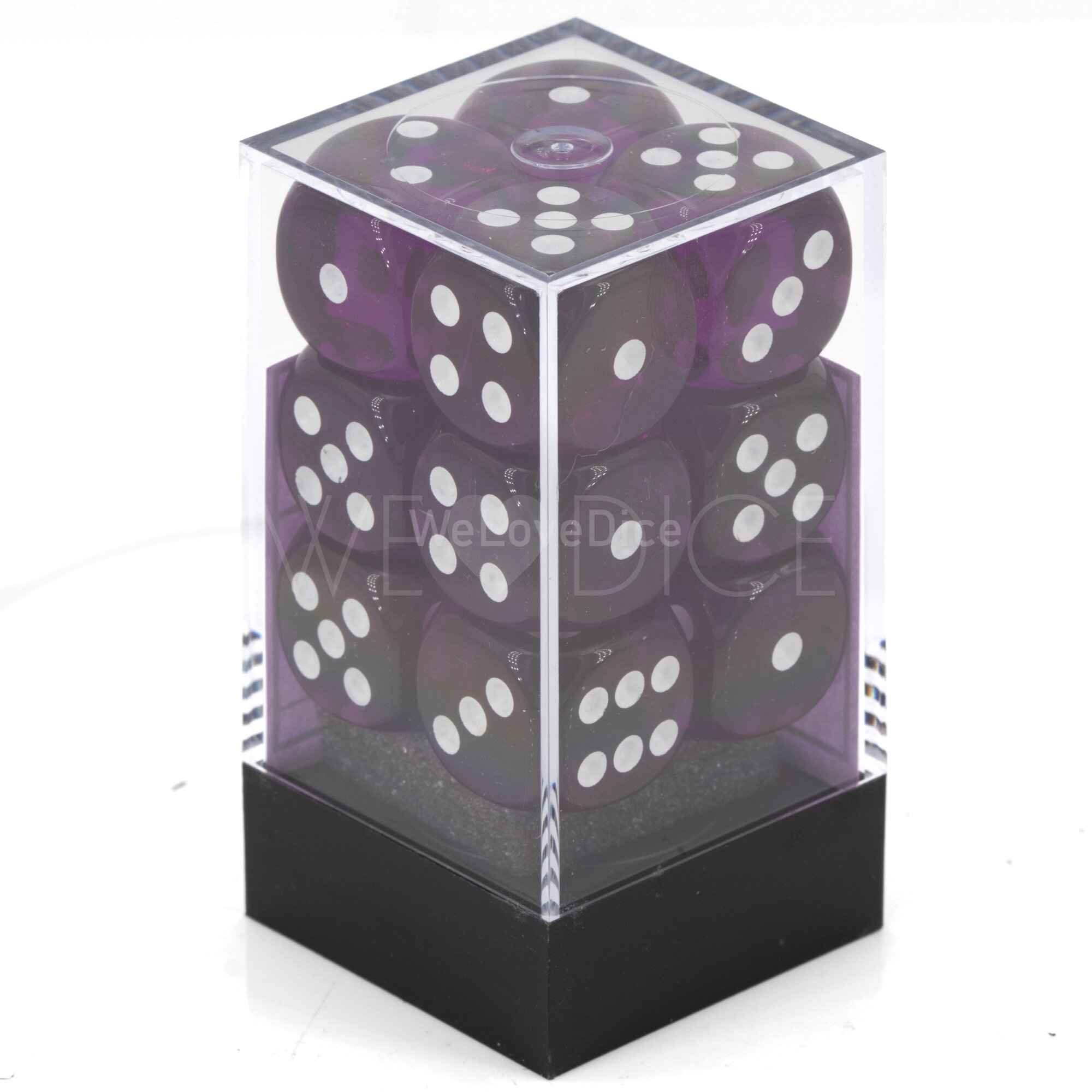 Translucent Purple / white 16mm D6 Dice Set (12 dice)