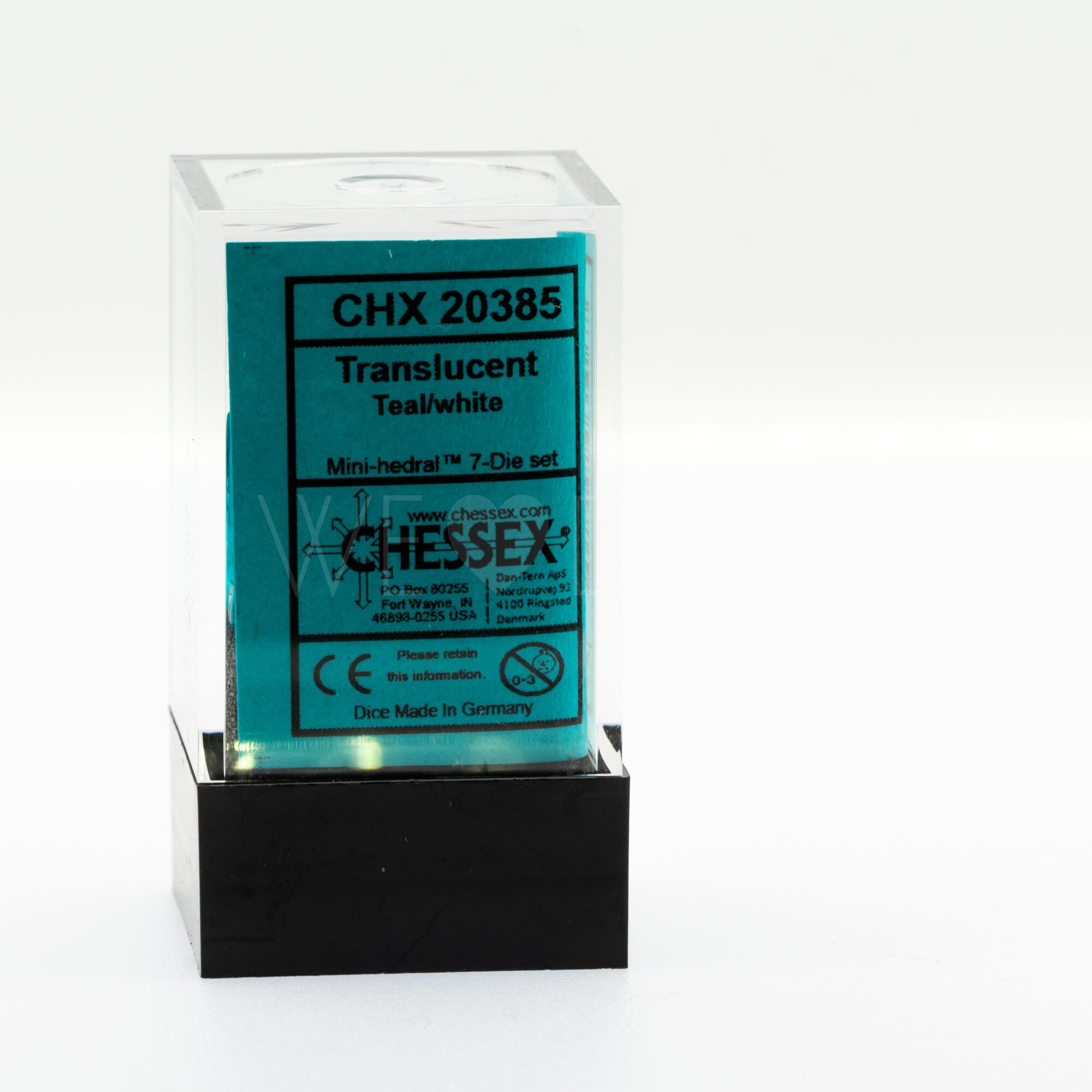 Mini-hedral Transparent Polyhedral Türkis / weiß 7-Würfel Set
