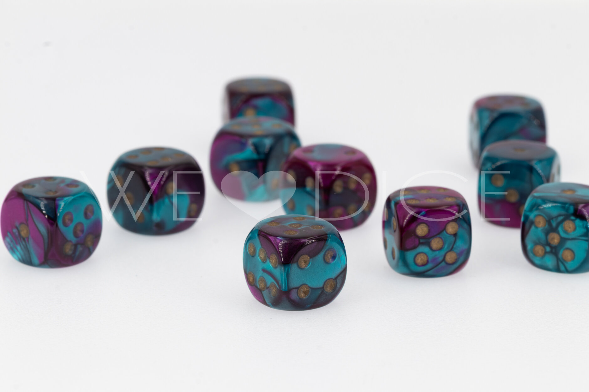 12mm Würfel in Lila-Blaugrün / gold Gemini®