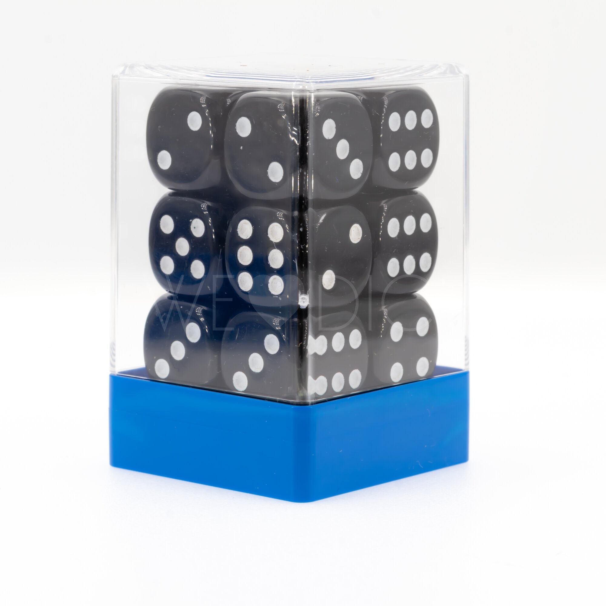 Opaque black / white 16mm D6 Dice Set  (12Pcs)