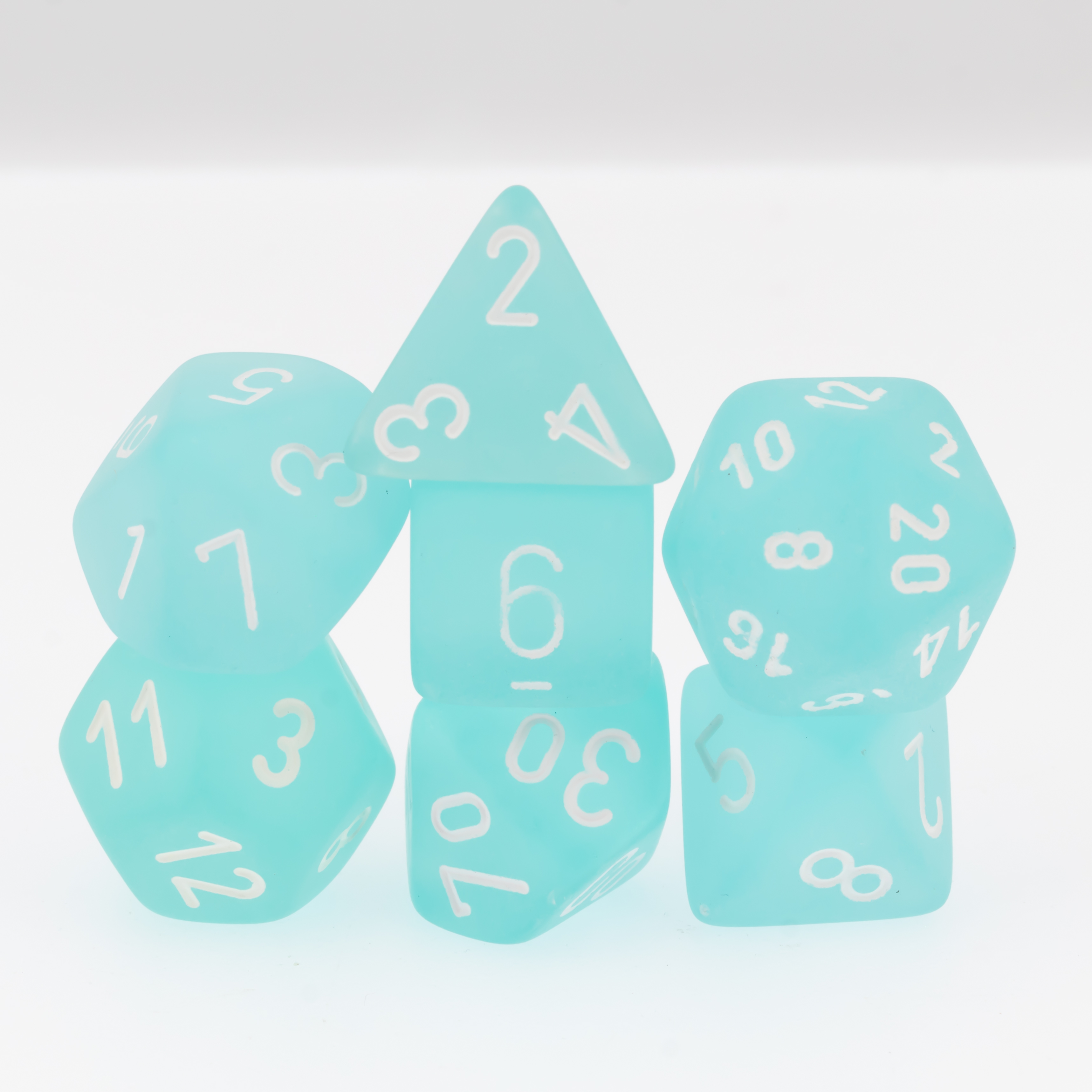 Frosted Polyhedral Blaugrün / Weiß 7-Würfel Set