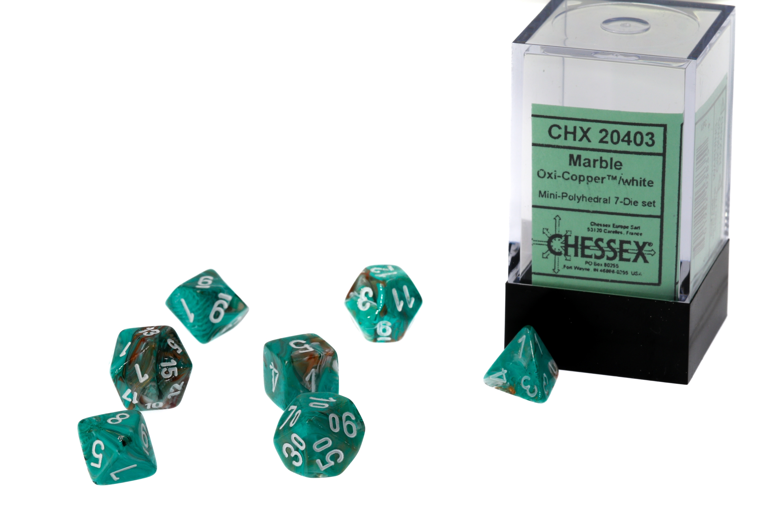Mini-hedral Marble  Polyhedral Grün / Dunkelgrün 7-Würfel Set
