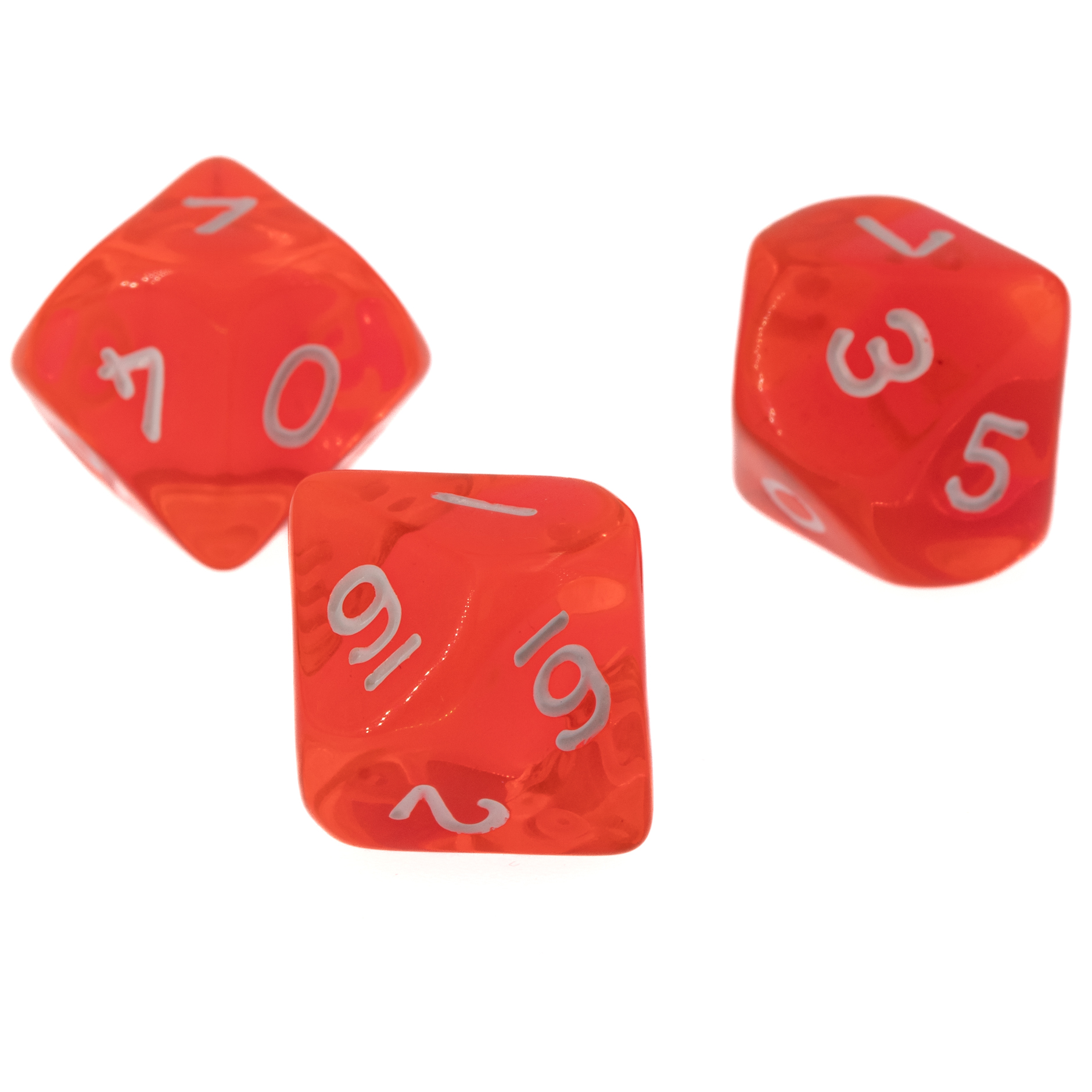 D10  dice in orange translucent / white Translucent