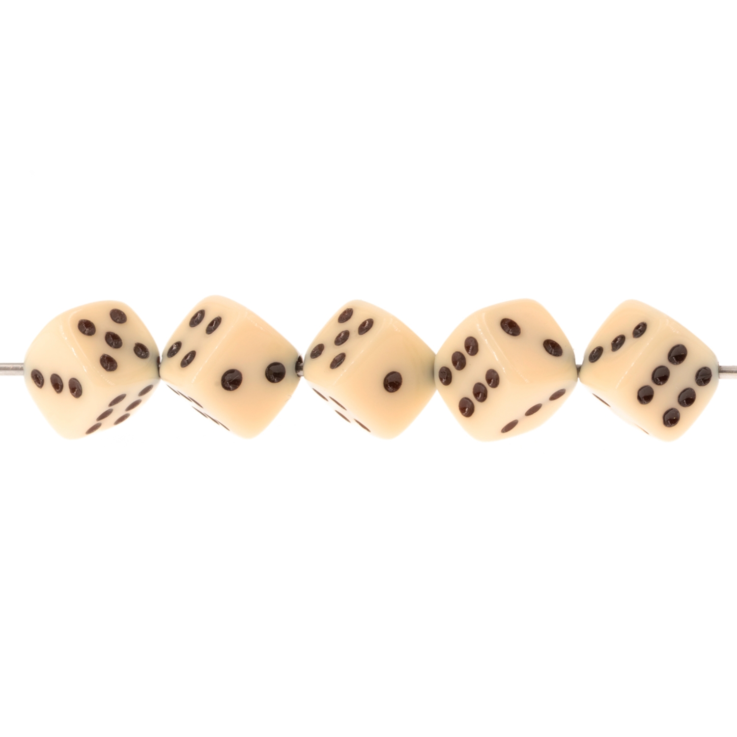  5mm Dice bead - ivory  / black Opaque, in