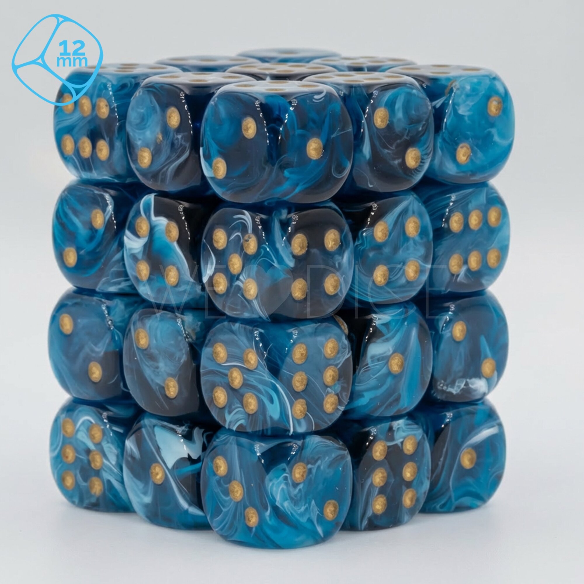 Maro midnight blue / gold 12mm D6 Dice Set  (36Pcs)
