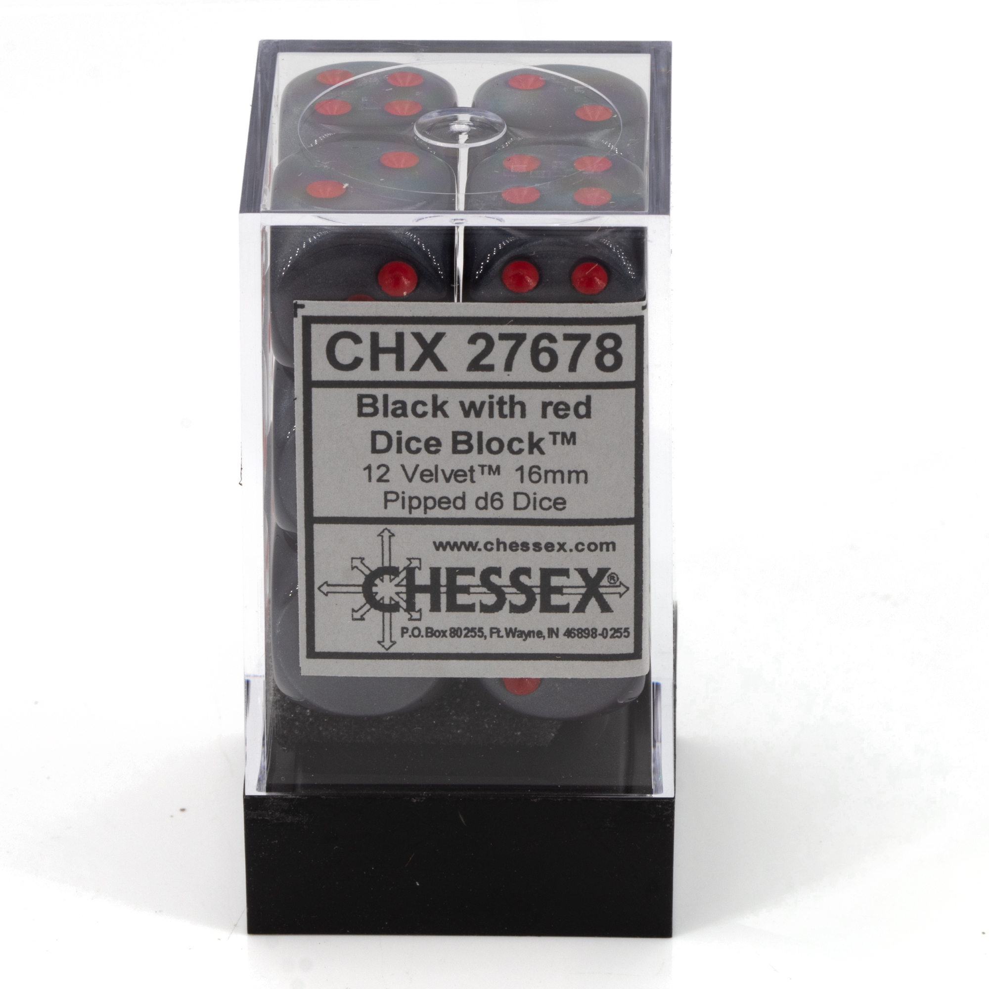 Velvet® Schwarz / rot 16mm W6 Würfel Set (12 Würfel)