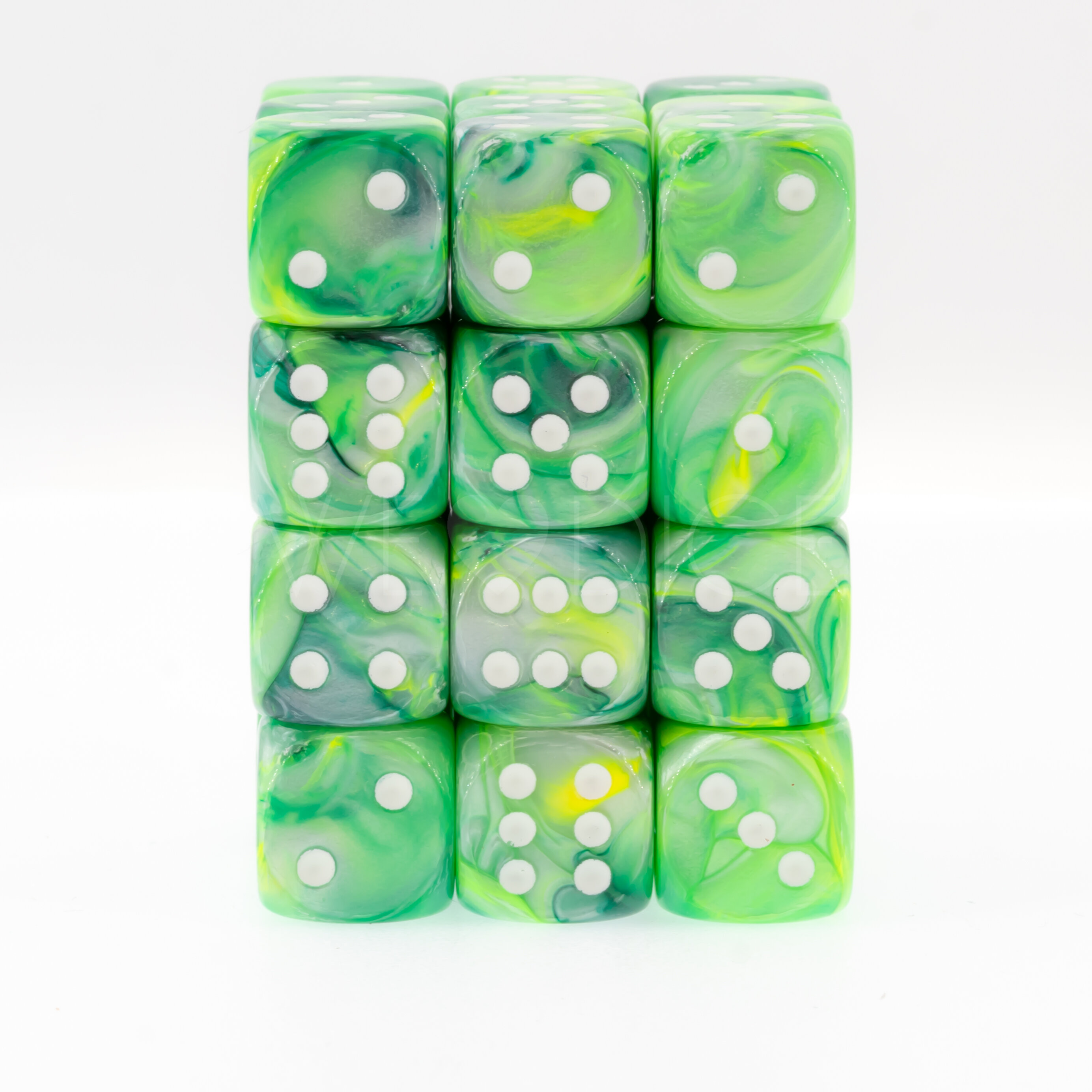 Serica Jade / white 12mm D6 Dice Set  (36Pcs)