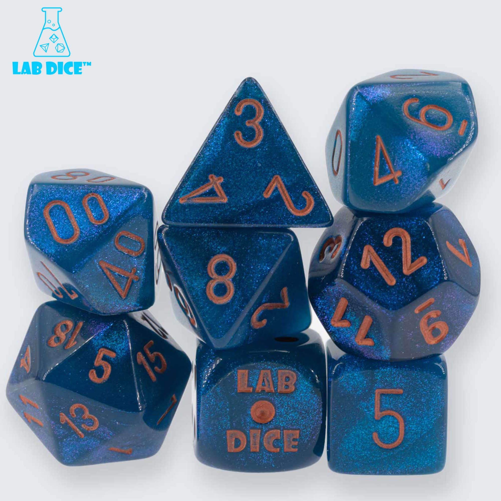 LabDice Borealis® Midnight™/copper  Set 8 Stück