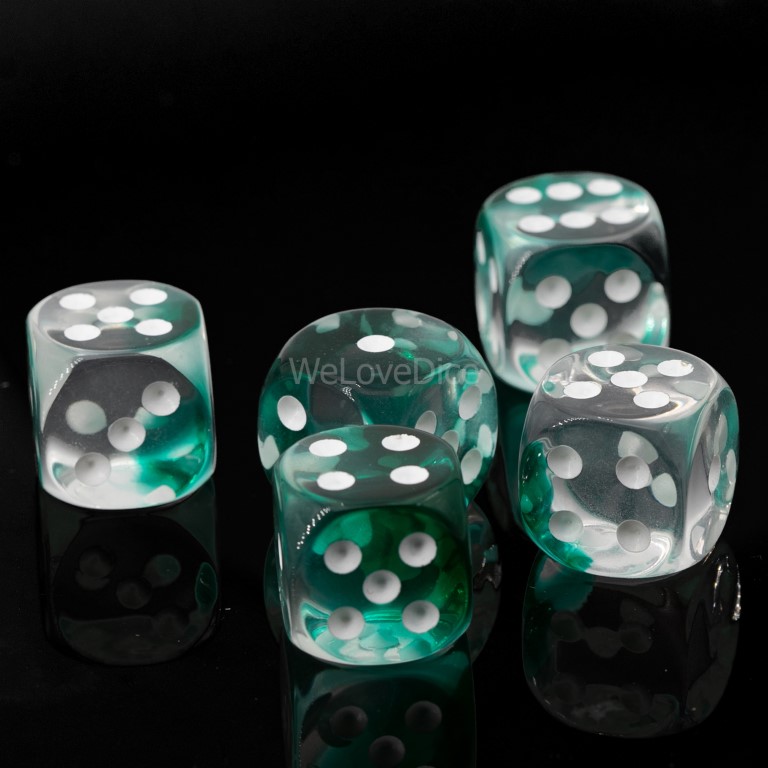 16mm  D6 Dice in translucent green / wite 2-way