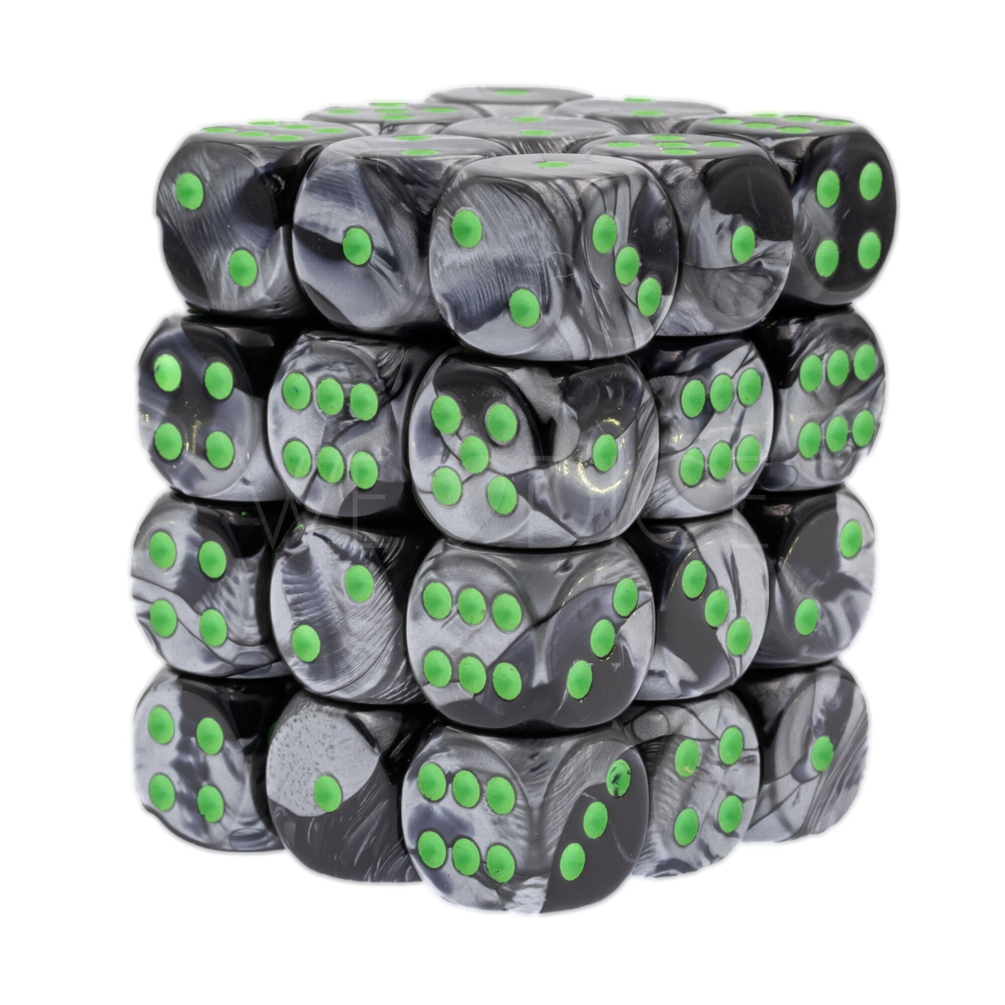 Gemini® Schwarz-Grau / grün 12mm W6 Würfel Set (36 Würfel)
