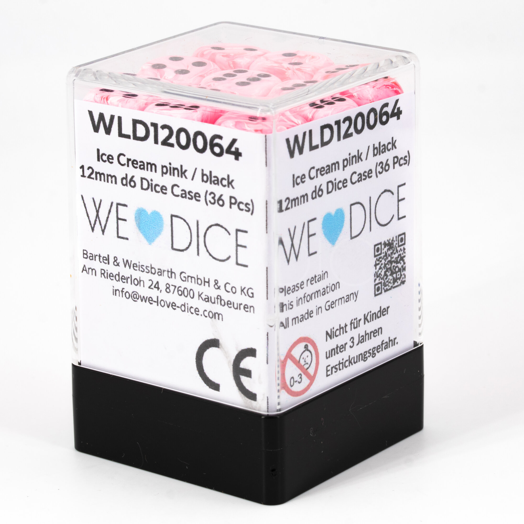 Marmor ice cream pink / schwarz 12mm W6 Set (36 Stück)