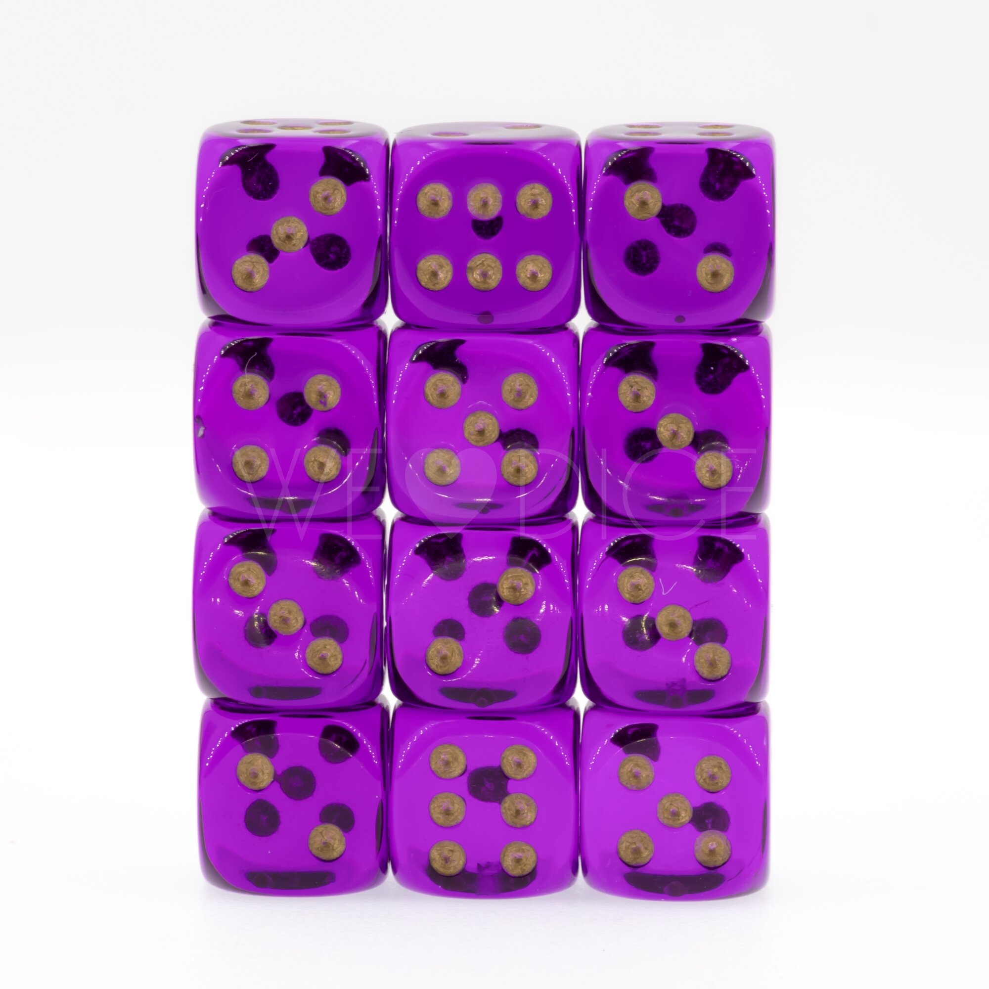 Translucent purple / gold 12mm D6 Dice Set  (36Pcs)