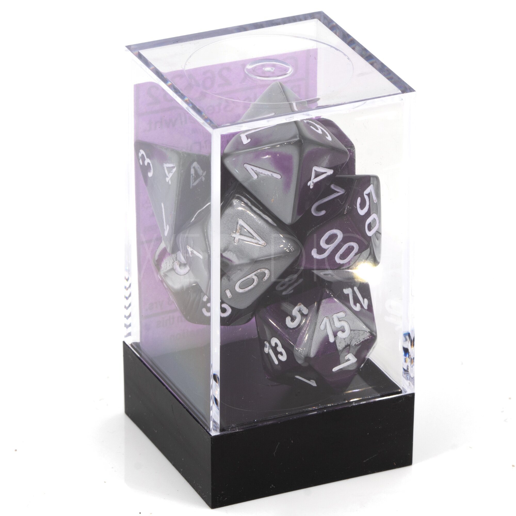 Gemini® Polyhedral Lila-Stahl / weiß 7-Würfel Set