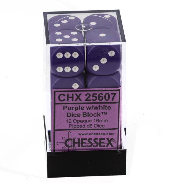 Satt lila / weiß 16mm W6 Würfel Set (12 Würfel)