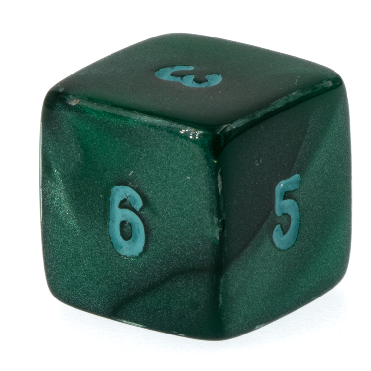 D6 dice in silken moss / green silk