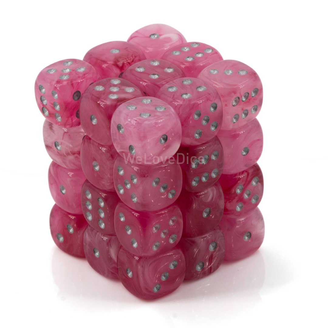 Ghostly Glow™ pink / silber 12mm W6 Würfel Set (36 Würfel)