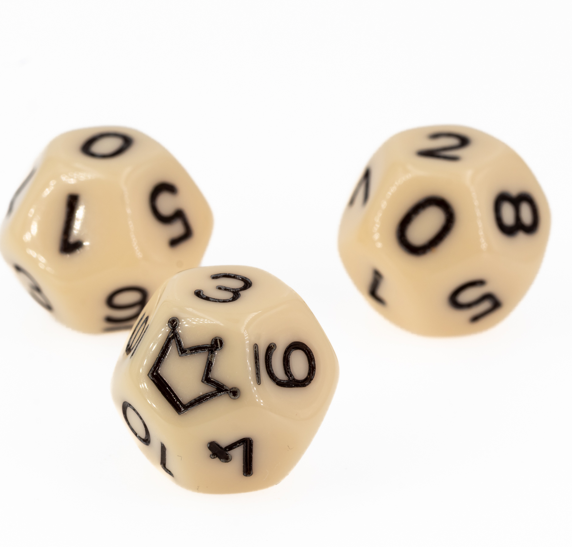 W12 Würfel 1-10 & Stern elfenbein / schwarz satt