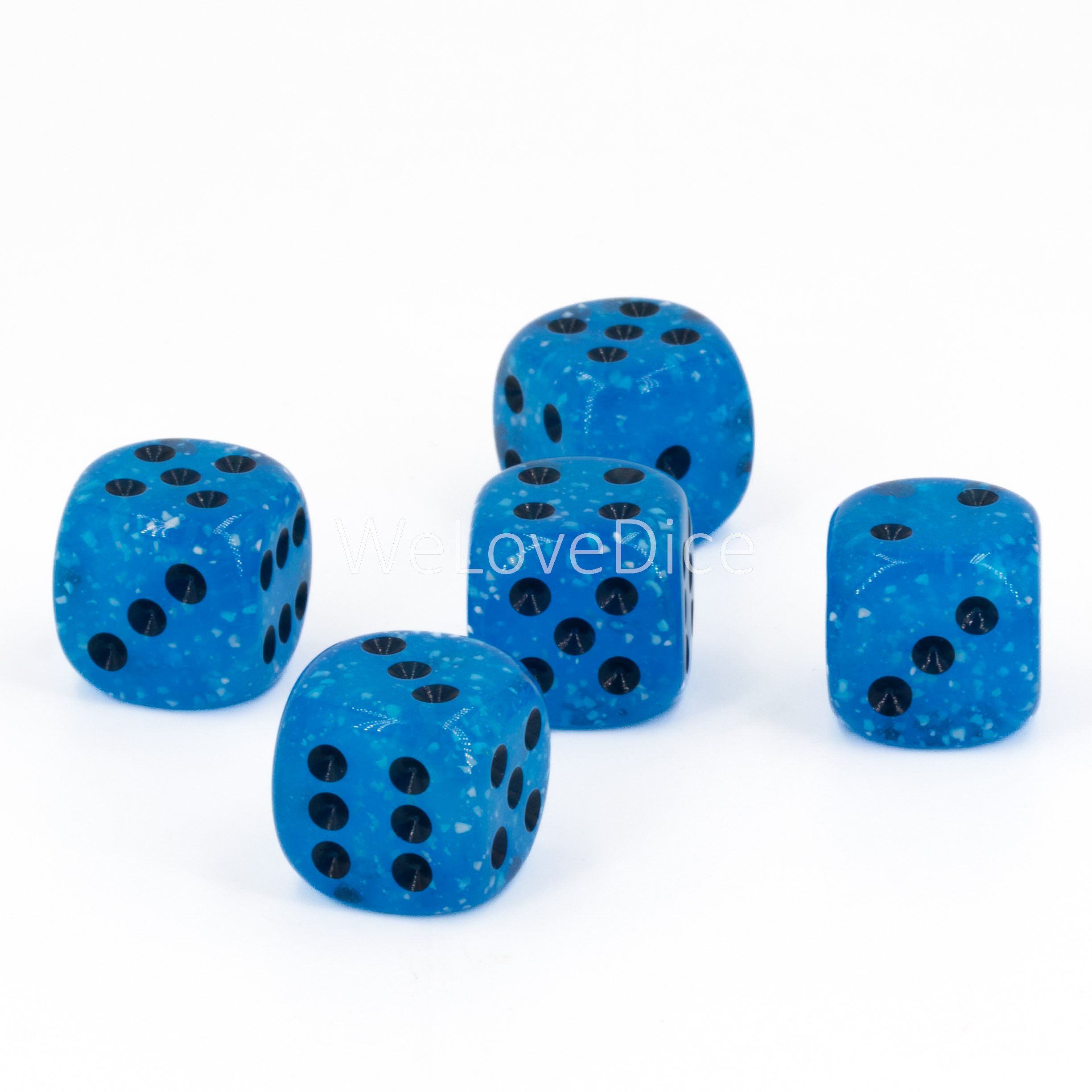 16mm  D6 Dice in cerulean blue white / black