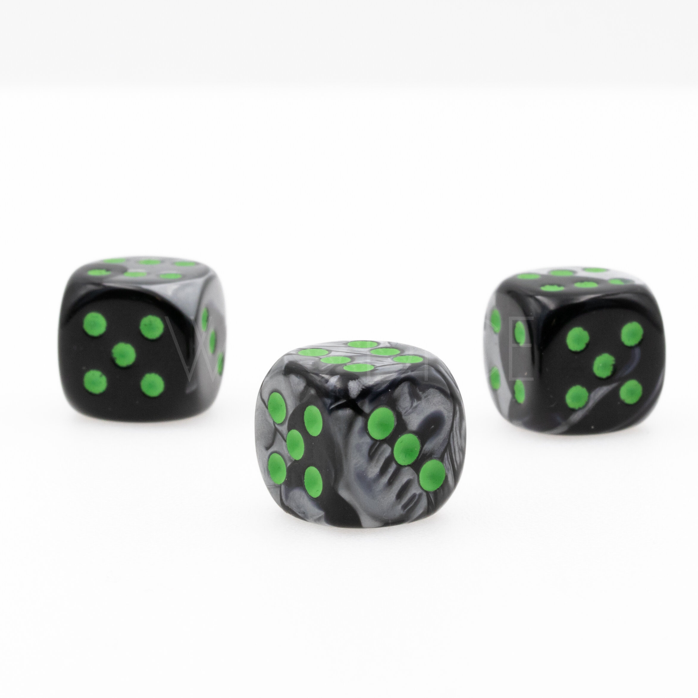 Gemini® Black-Grey / green 12mm D6 dice w/pips (1 piece)